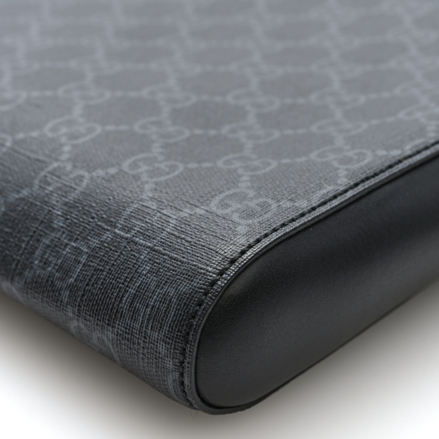GG Supreme Monogram Appia Calfskin Web Flat Messenger Bag Black Grey