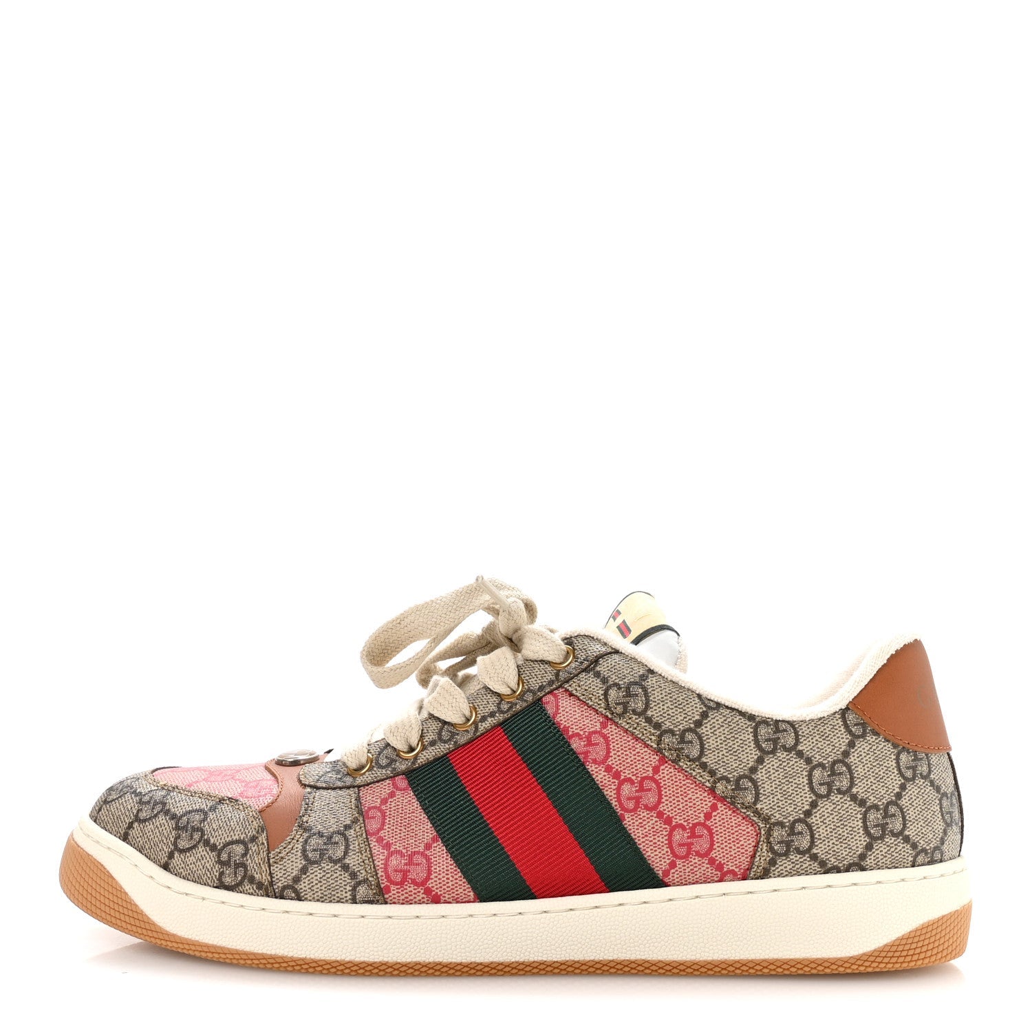 GG Supreme Monogram Harness Calfskin Web Mens Screener Sneakers 10.5 Beige Ebony Rosso Harness Brown