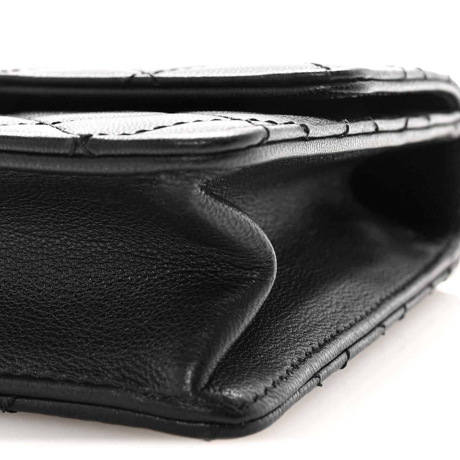 Goatskin Quilted Small Chic Pearls Flap Black