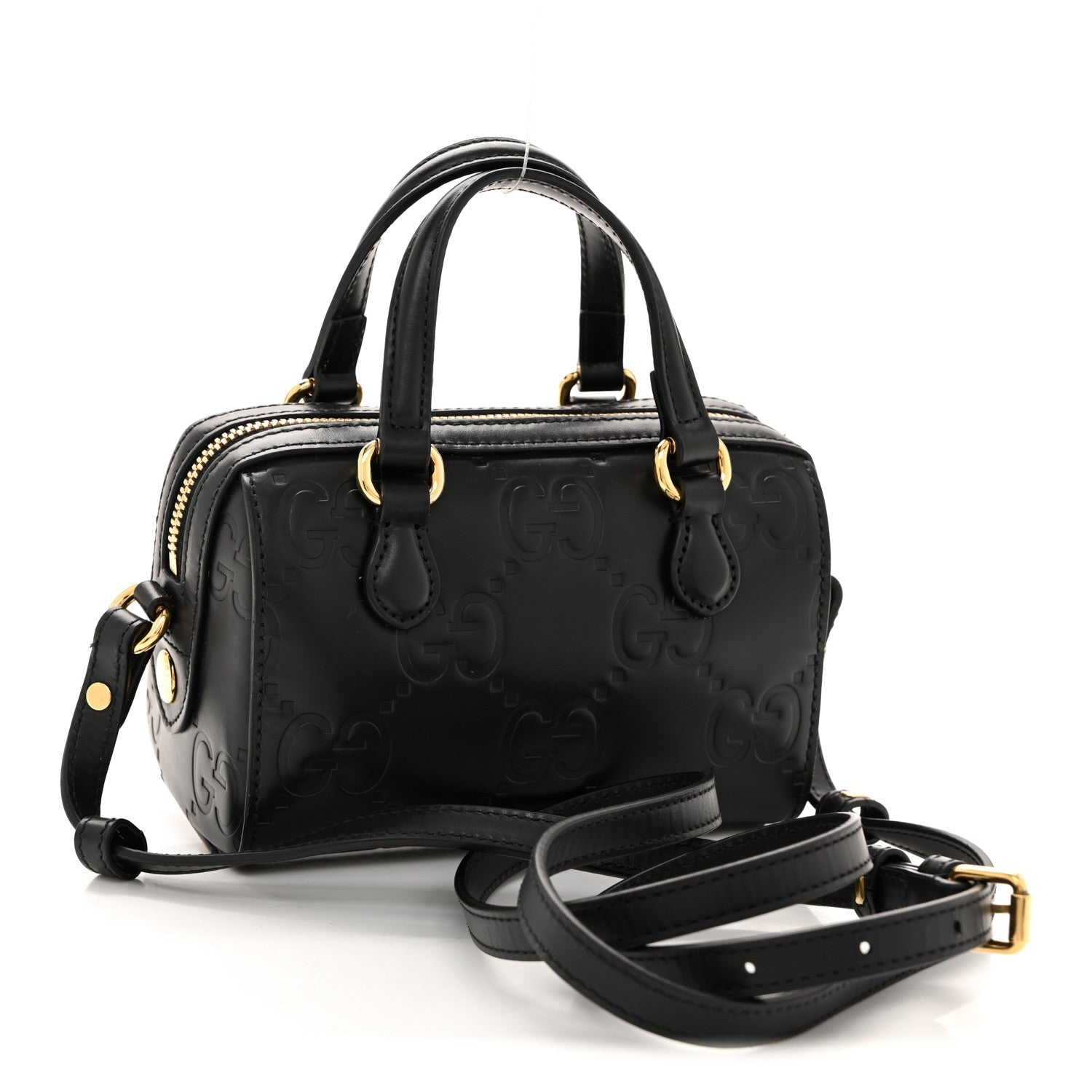 Calfskin Jumbo GG Embossed Super Mini Top Handle Bowler Bag Black