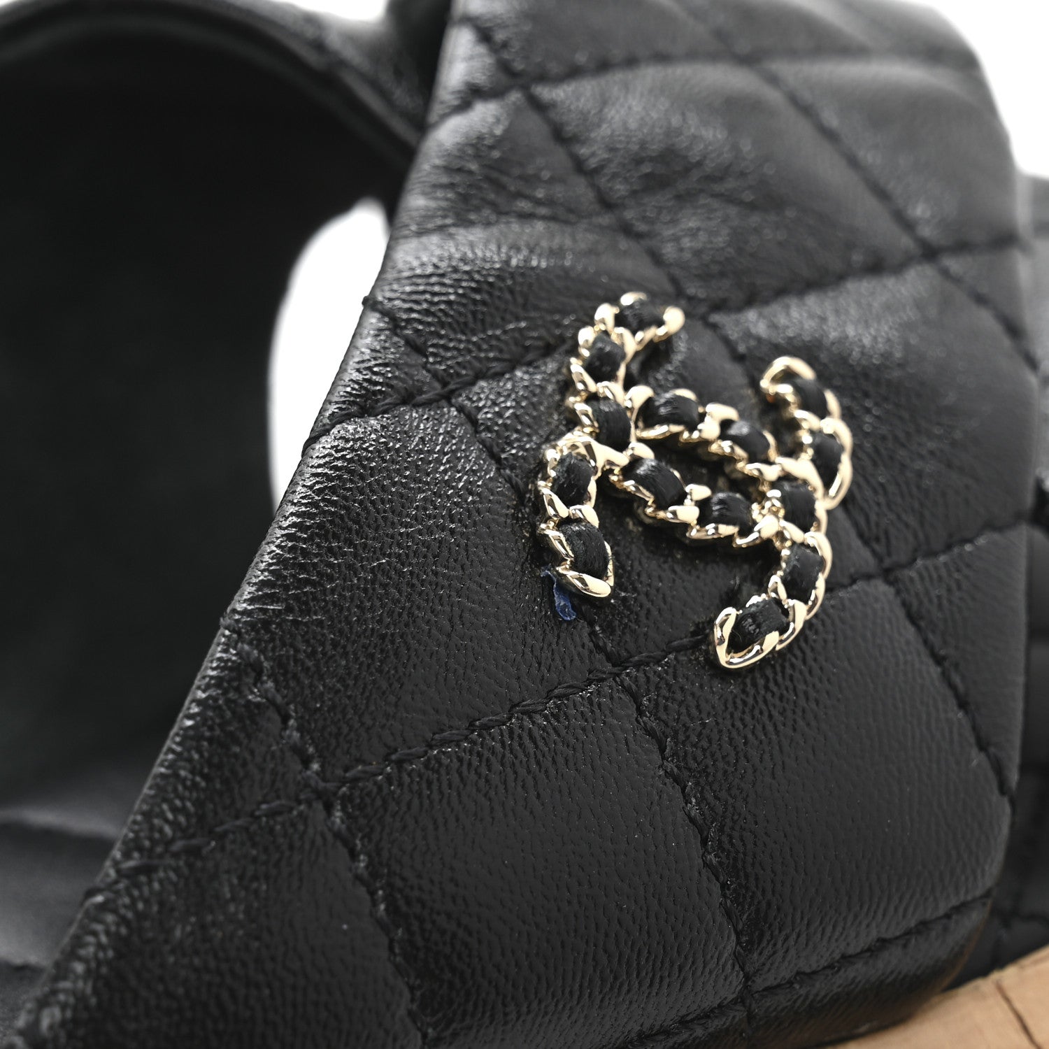 Lambskin Quilted Chain CC Sandals 39 Black