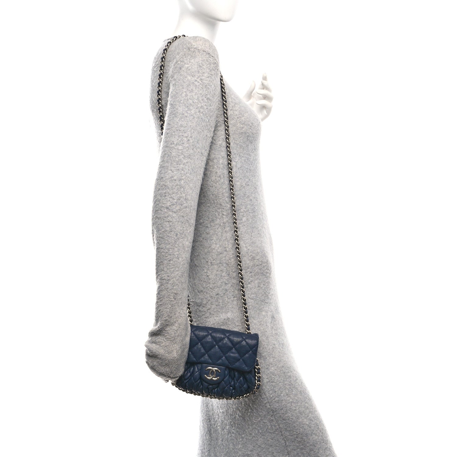 Washed Lambskin Quilted Mini Chain Around Messenger Navy Blue
