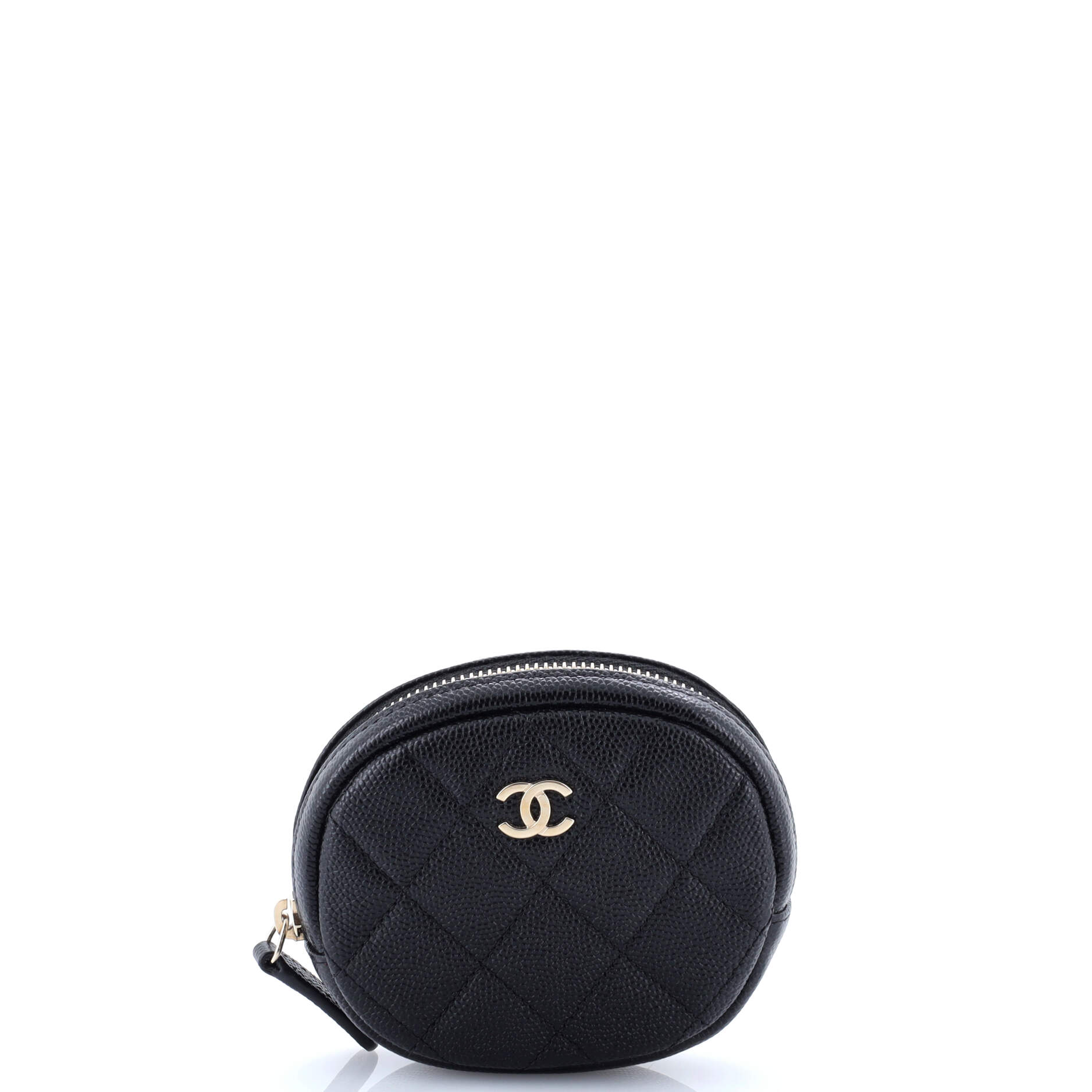 Classic Round Coin Purse Quilted Caviar