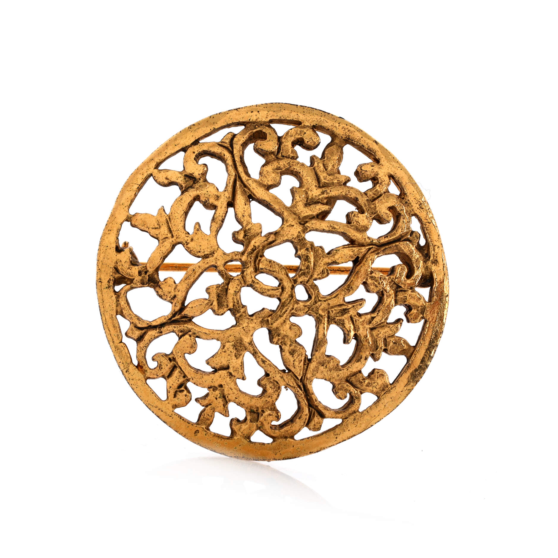 Vintage Round CC Brooch Textured Metal