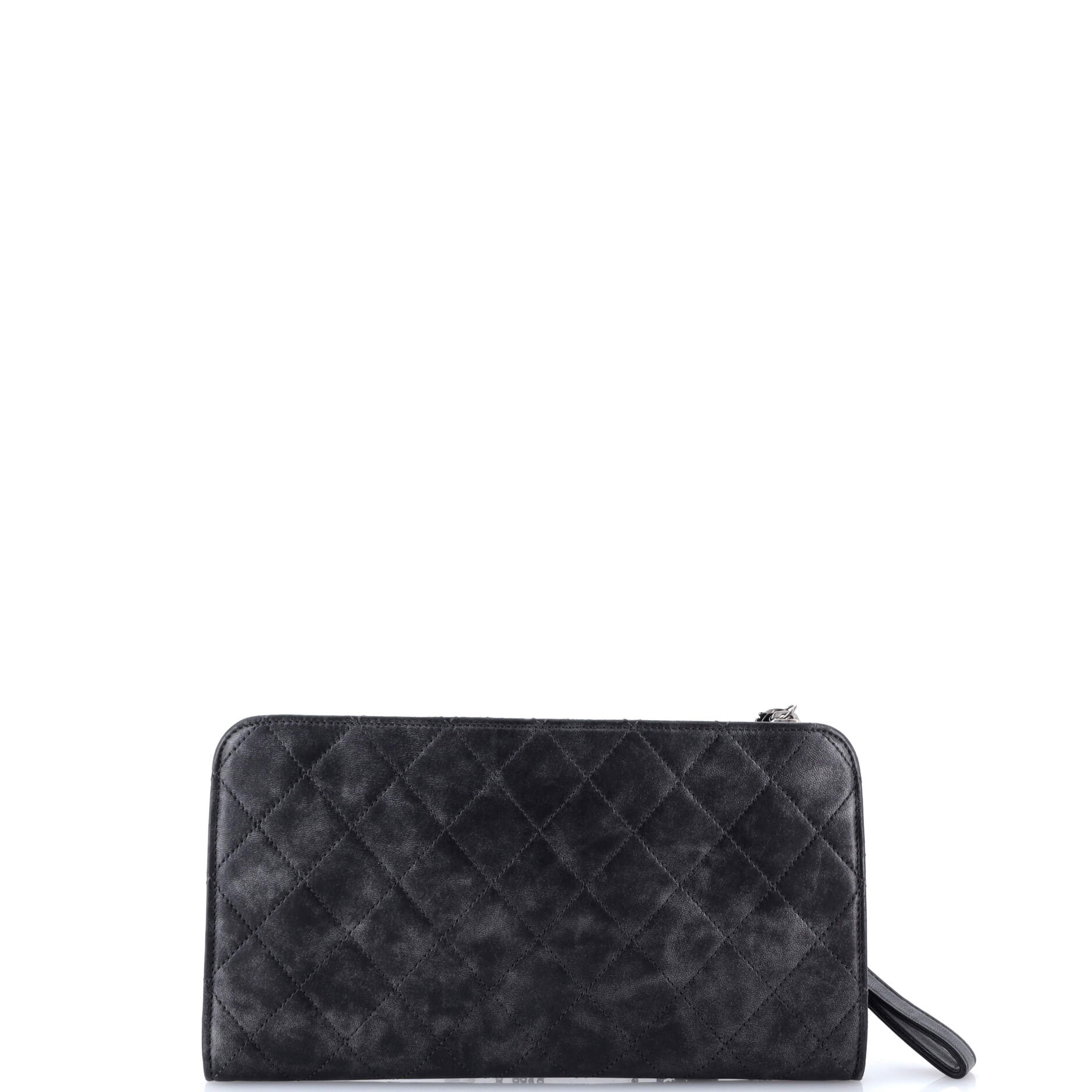 CC Chain Fringe Wristlet Clutch Quilted Leather