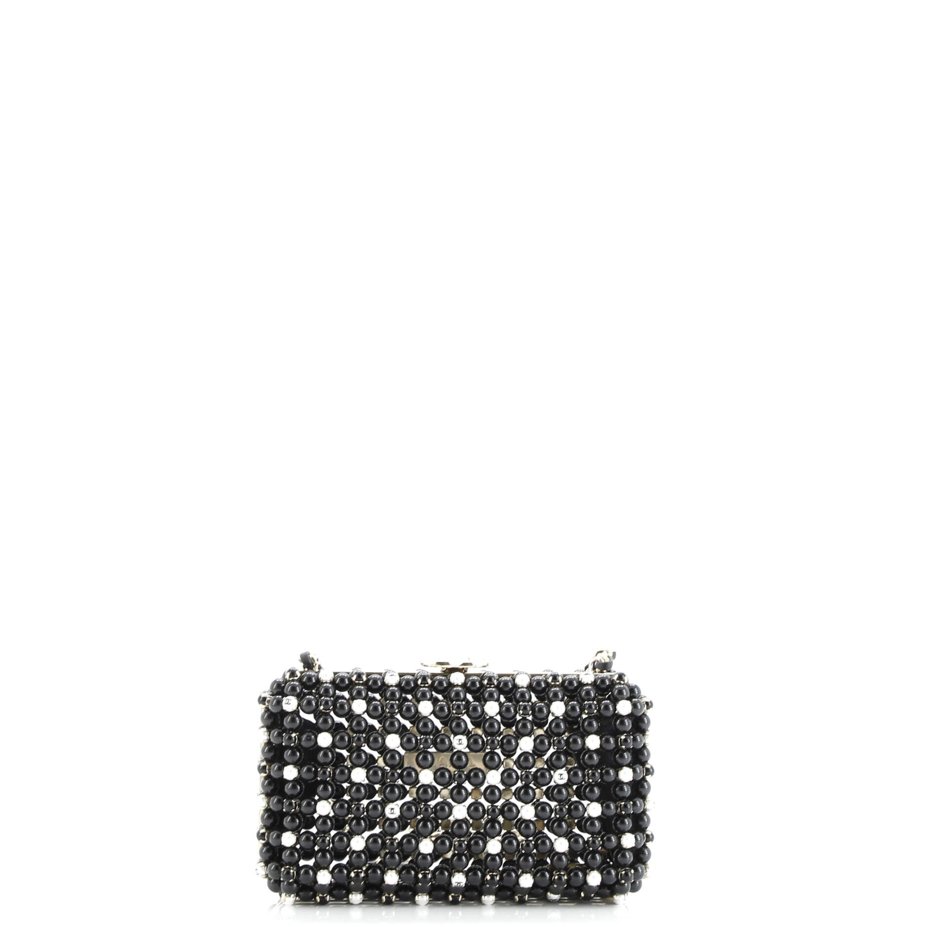 CC Box Minaudiere Metal with Beads and Faux Pearls