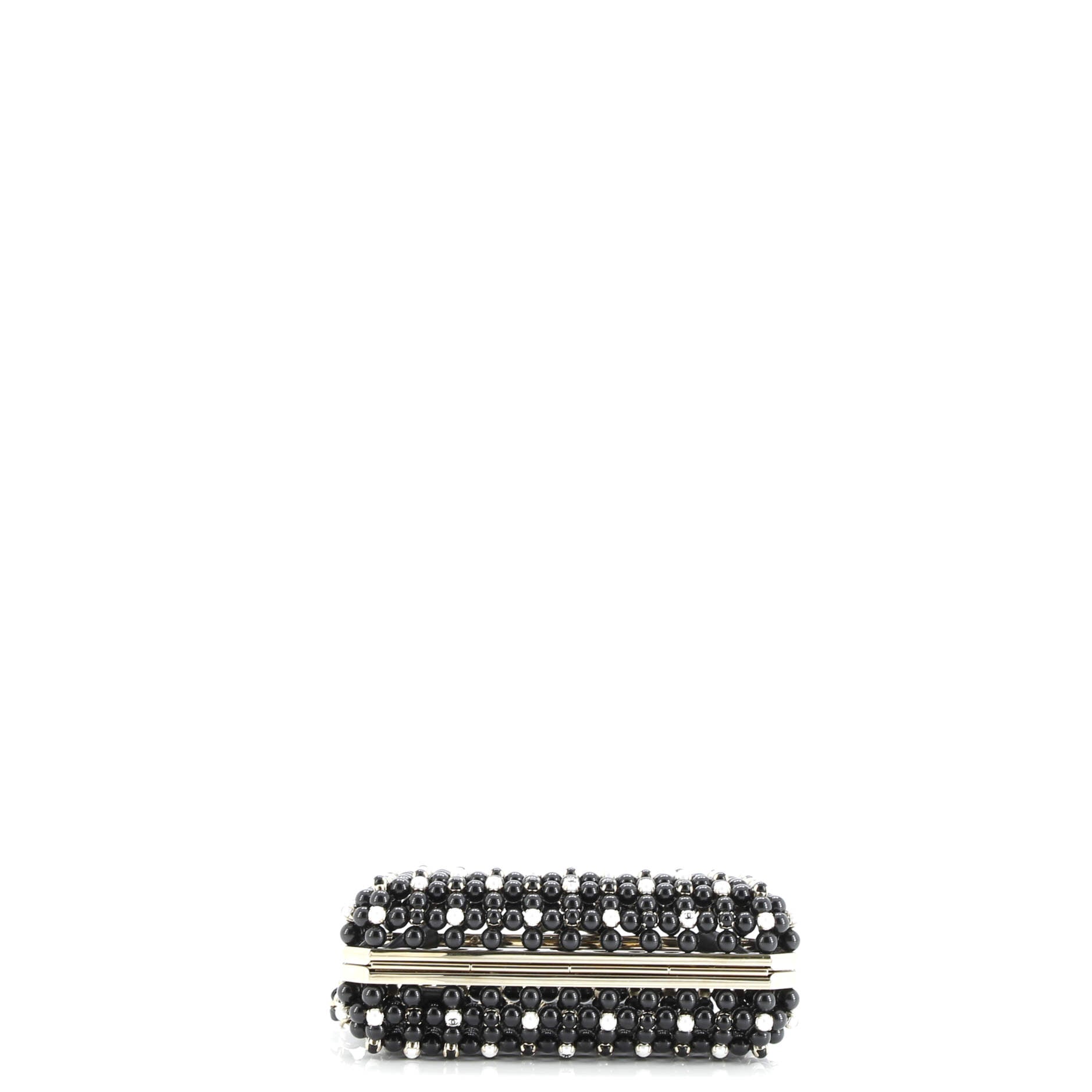 CC Box Minaudiere Metal with Beads and Faux Pearls
