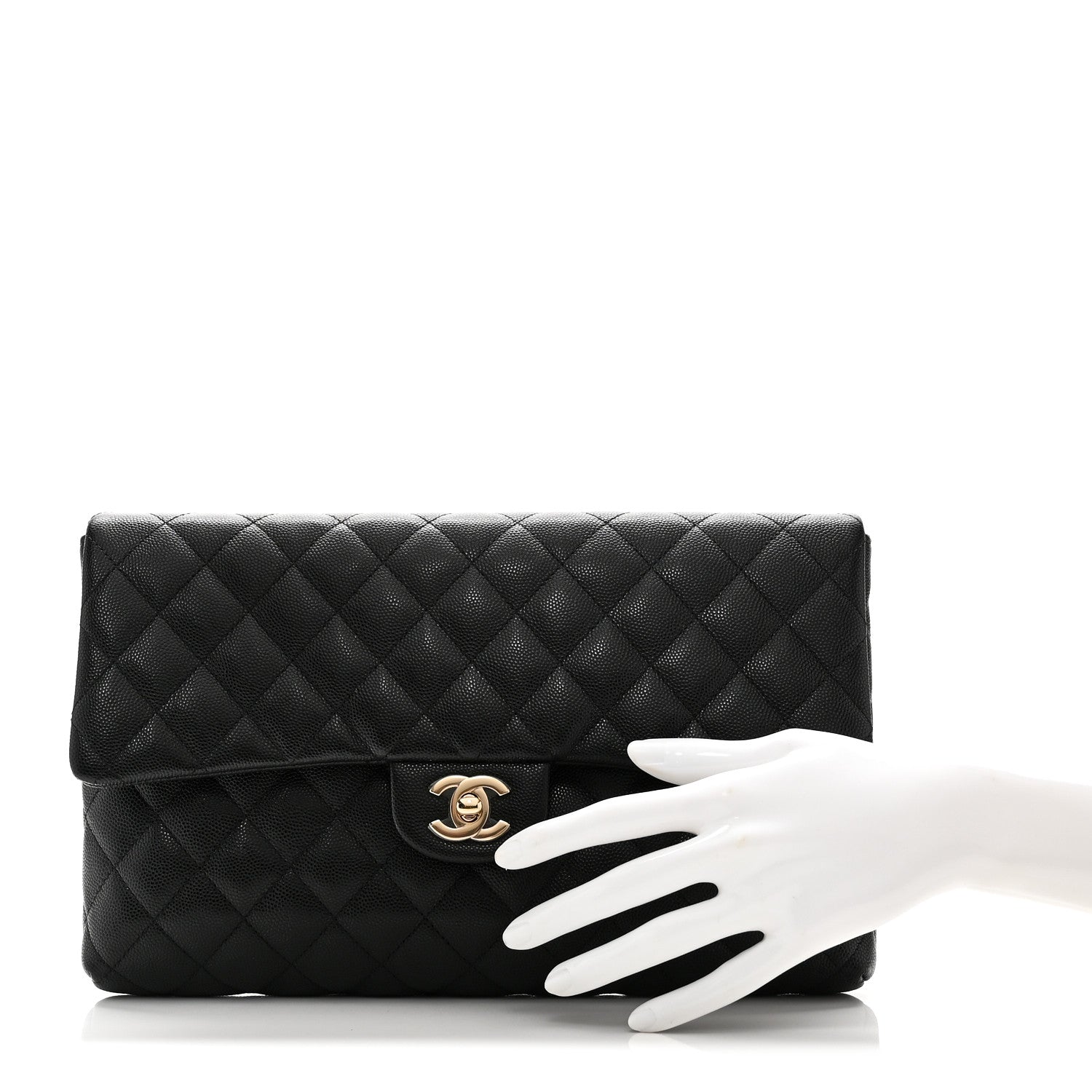 Caviar Quilted Flap Clutch Black