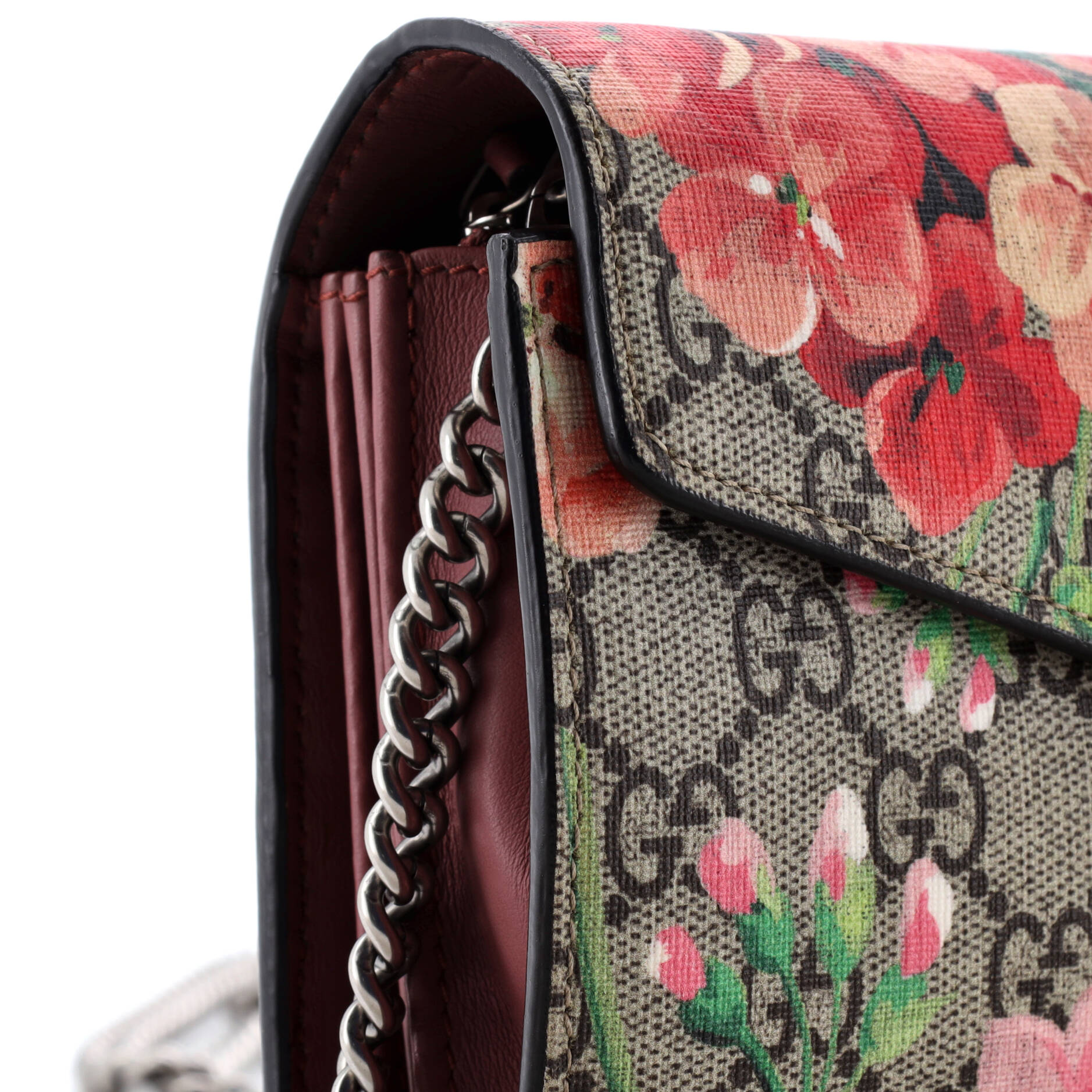 Dionysus Chain Wallet Blooms Print GG Coated Canvas Small
