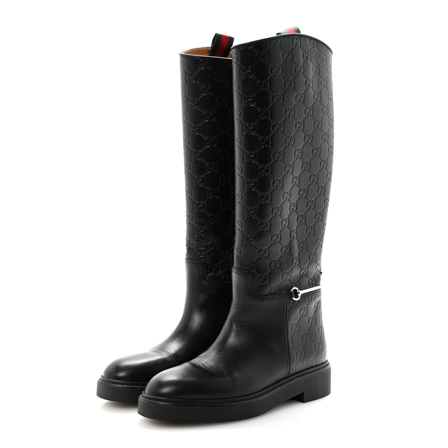 Guccissima Michelangelo Slim Horsebit Riding Boots 37 Black