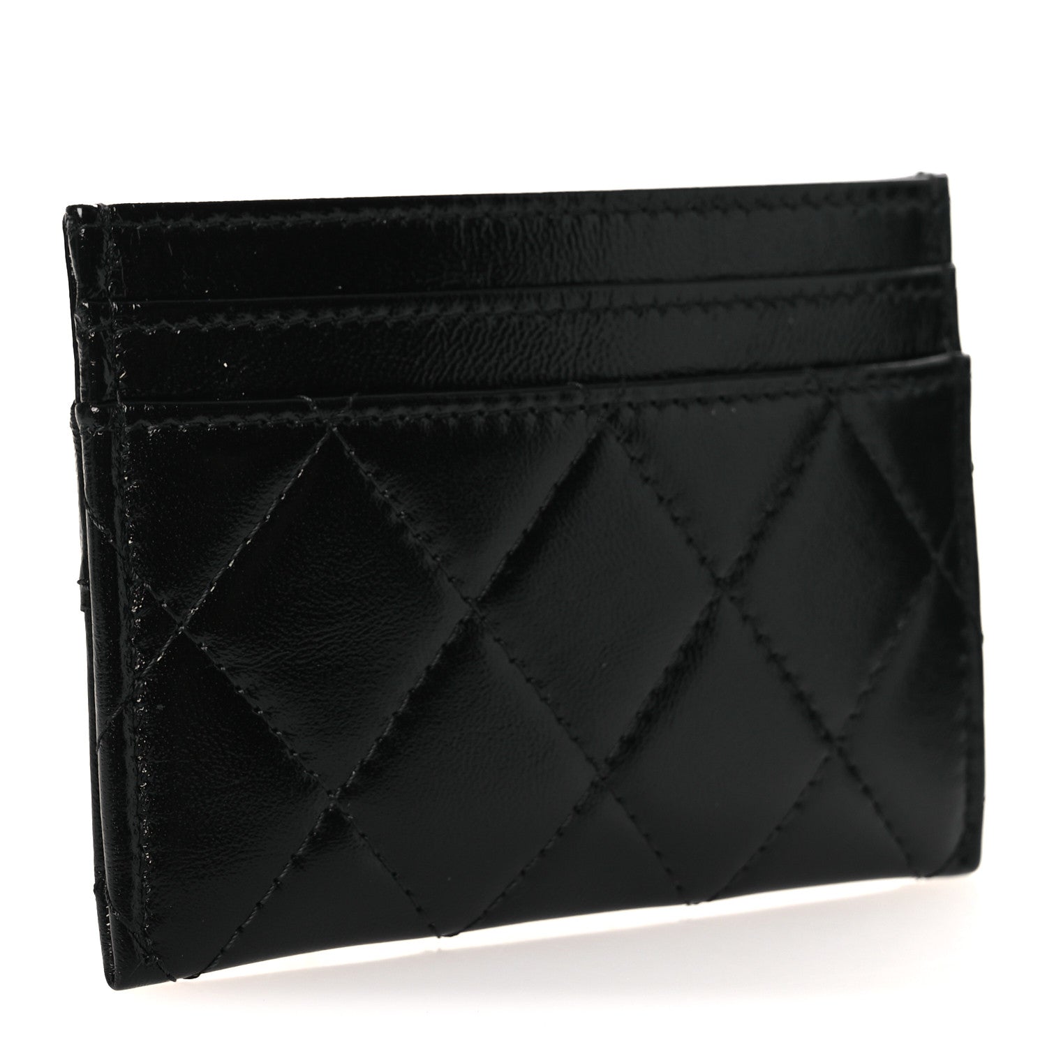 Shiny Crumpled Calfskin Quilted 31 Card Holder Black