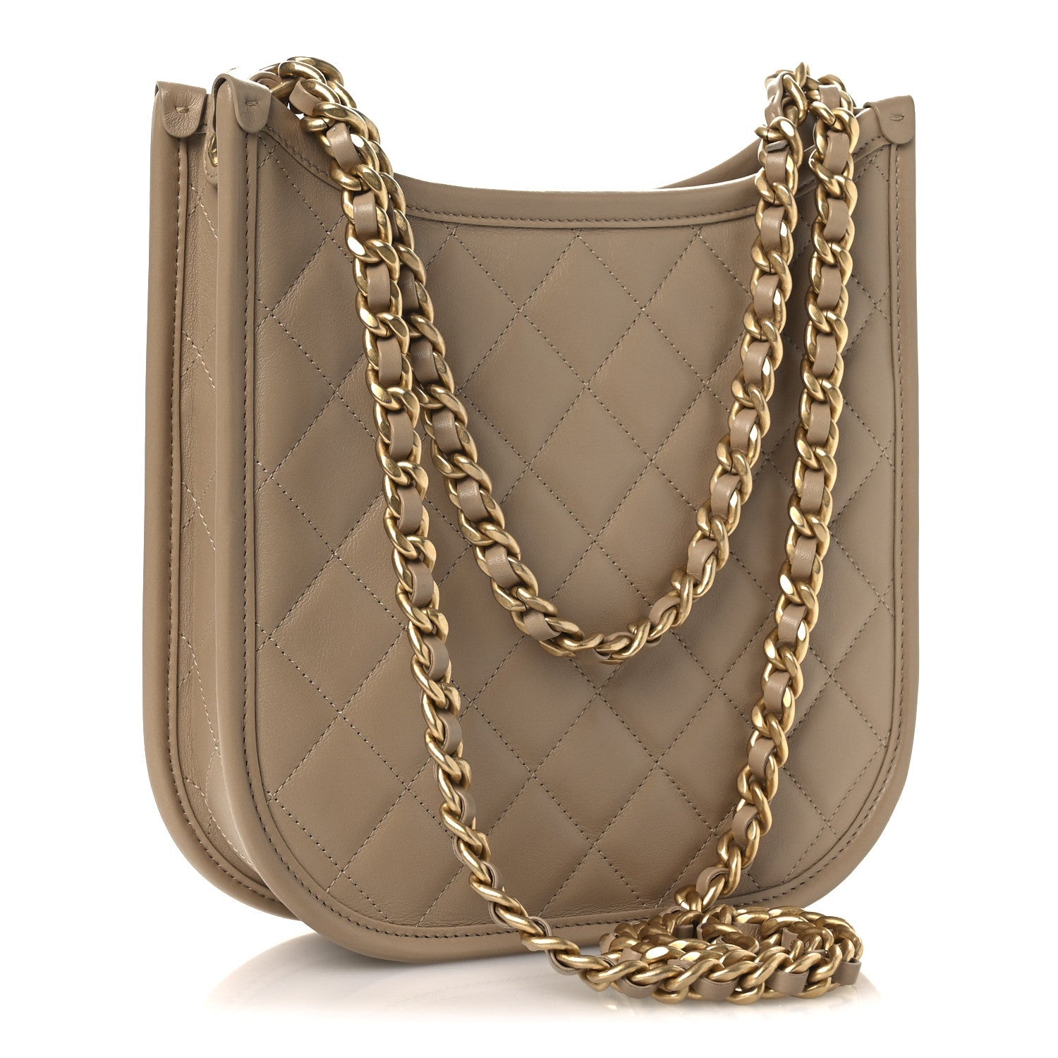 Calfskin Quilted Small Hobo Beige