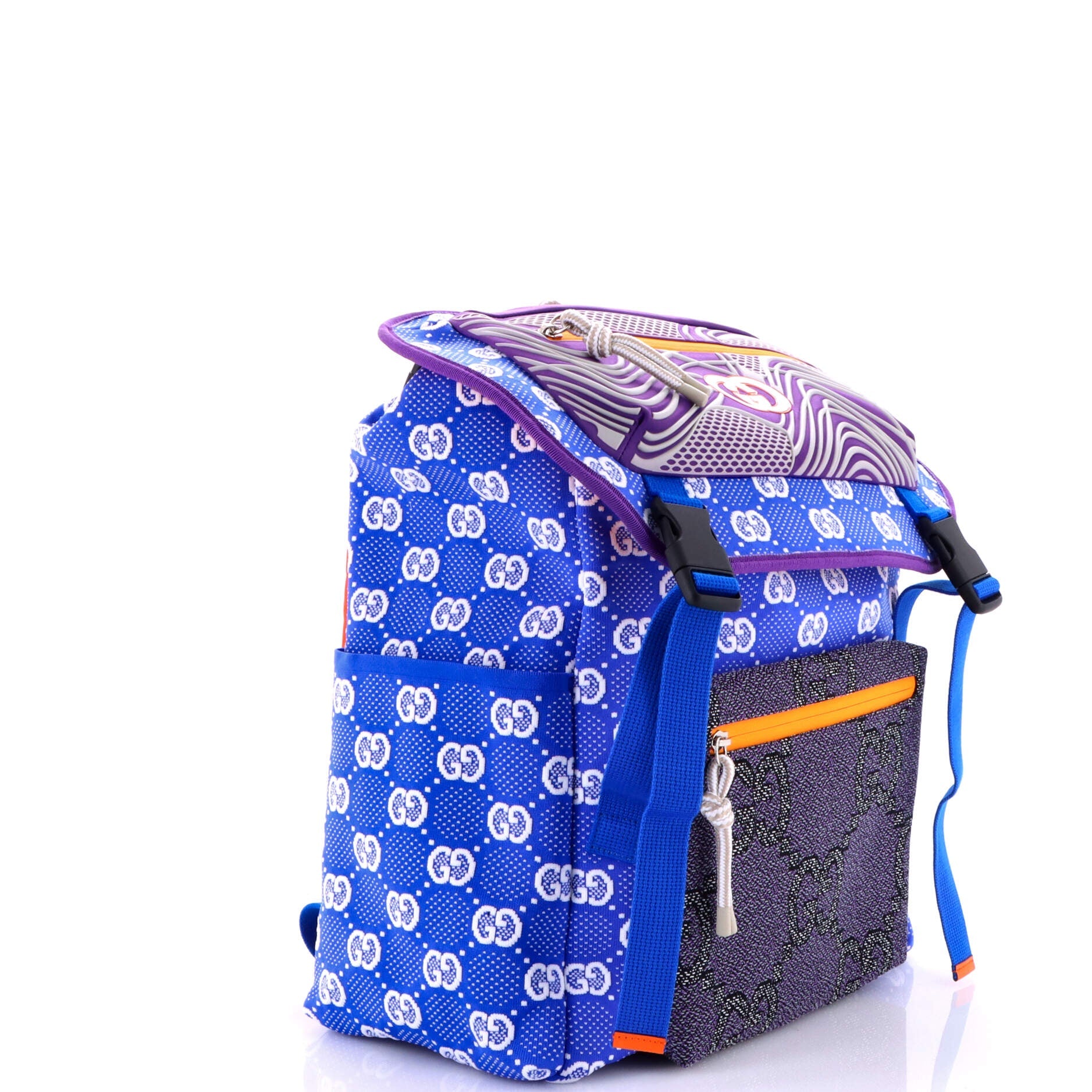Panelled Double Buckle Backpack GG Jacquard Nylon and Rubber Large