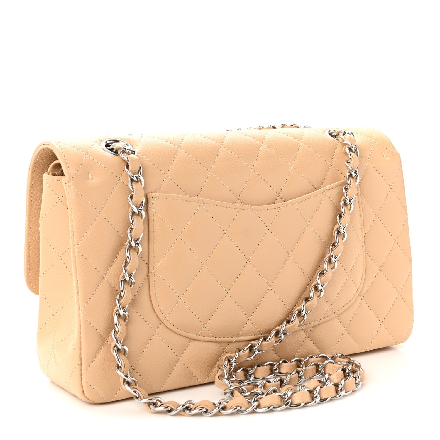 Caviar Quilted Medium Double Flap Beige Clair