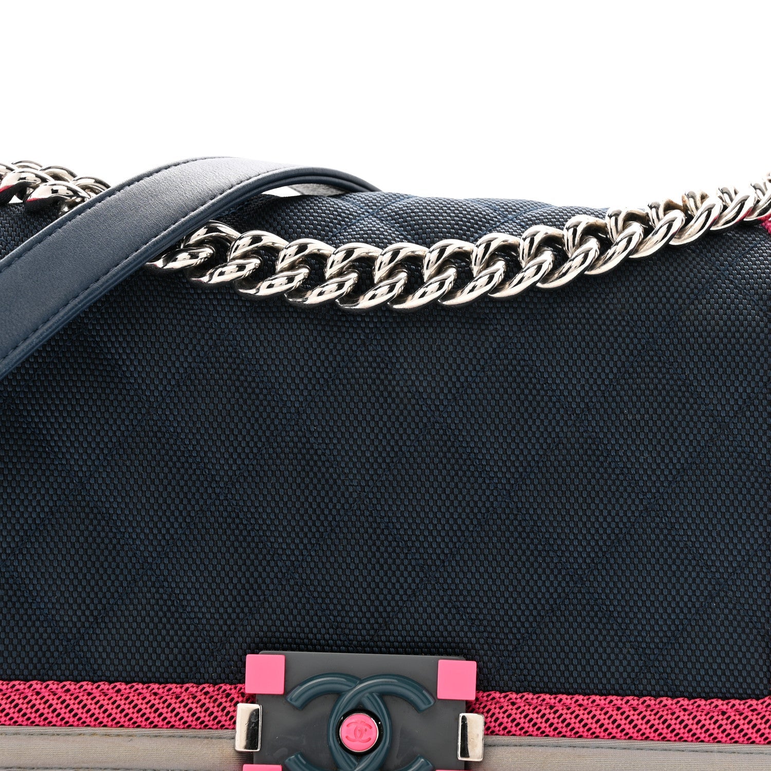 Canvas Quilted Medium Fluo Boy Flap Dark Navy Fuchsia Grey