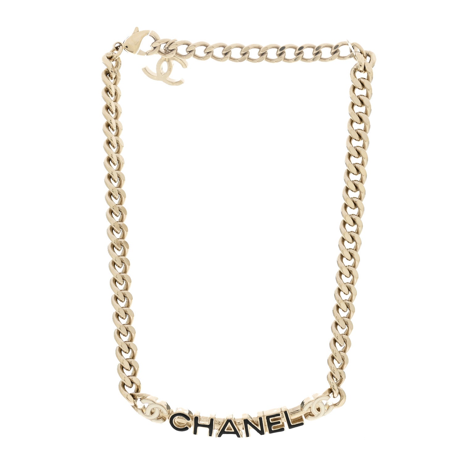 Enamel Metal Logo Choker Necklace Gold Black White