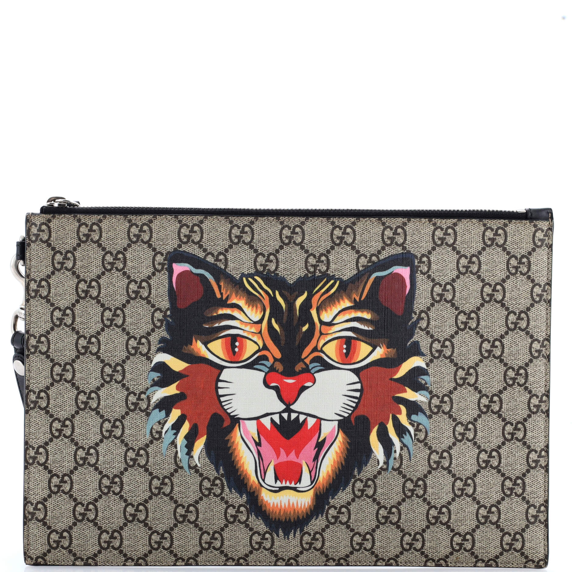Zipped Pouch Angry Cat GG Coated Canvas Large