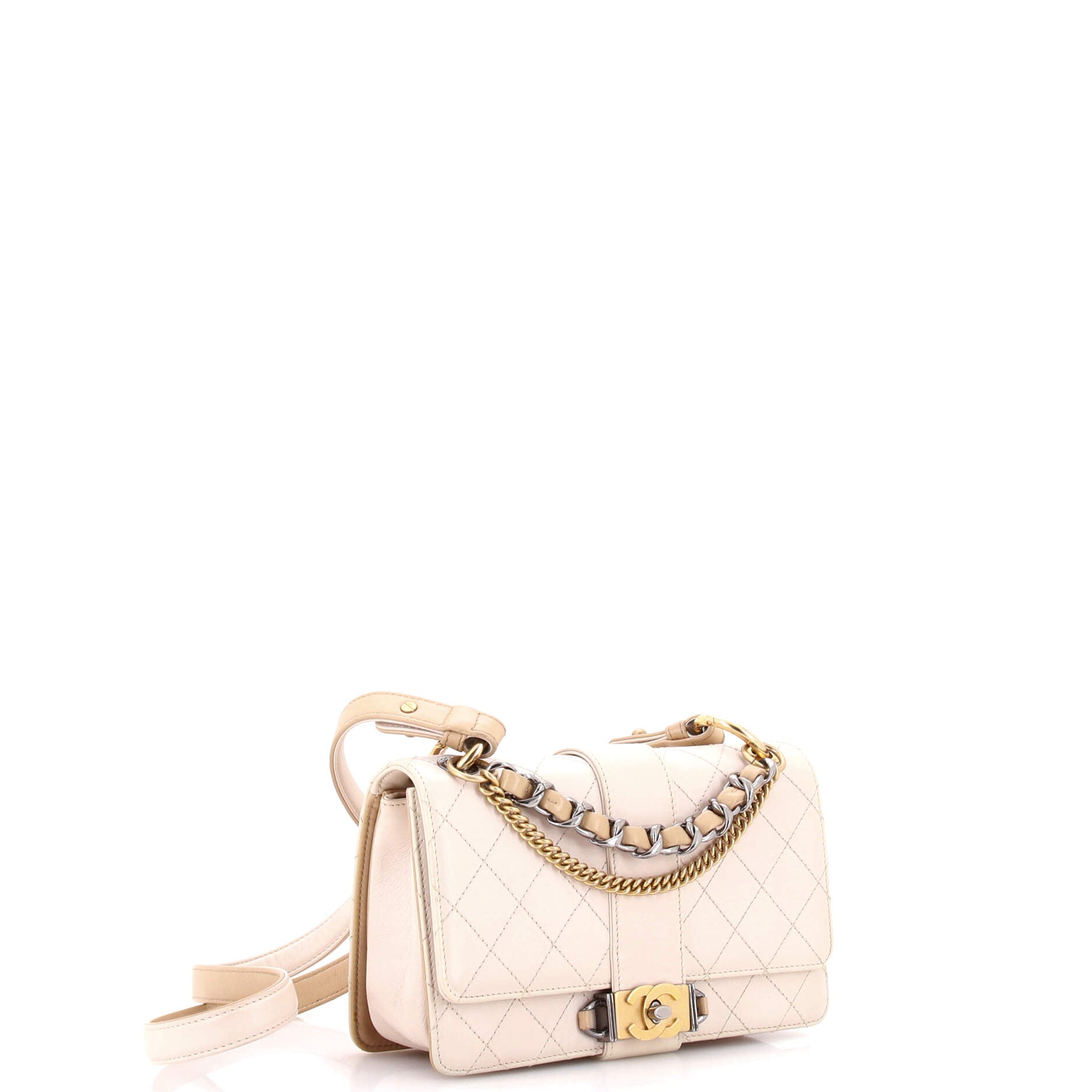 CC Chain Flap Shoulder Bag Quilted Calfskin Small
