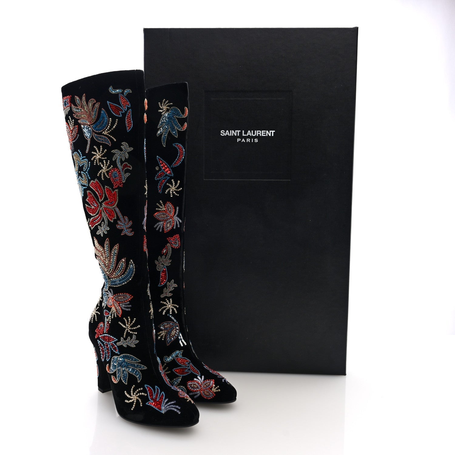 Velvet Embroidered Claire Boots 36 Black