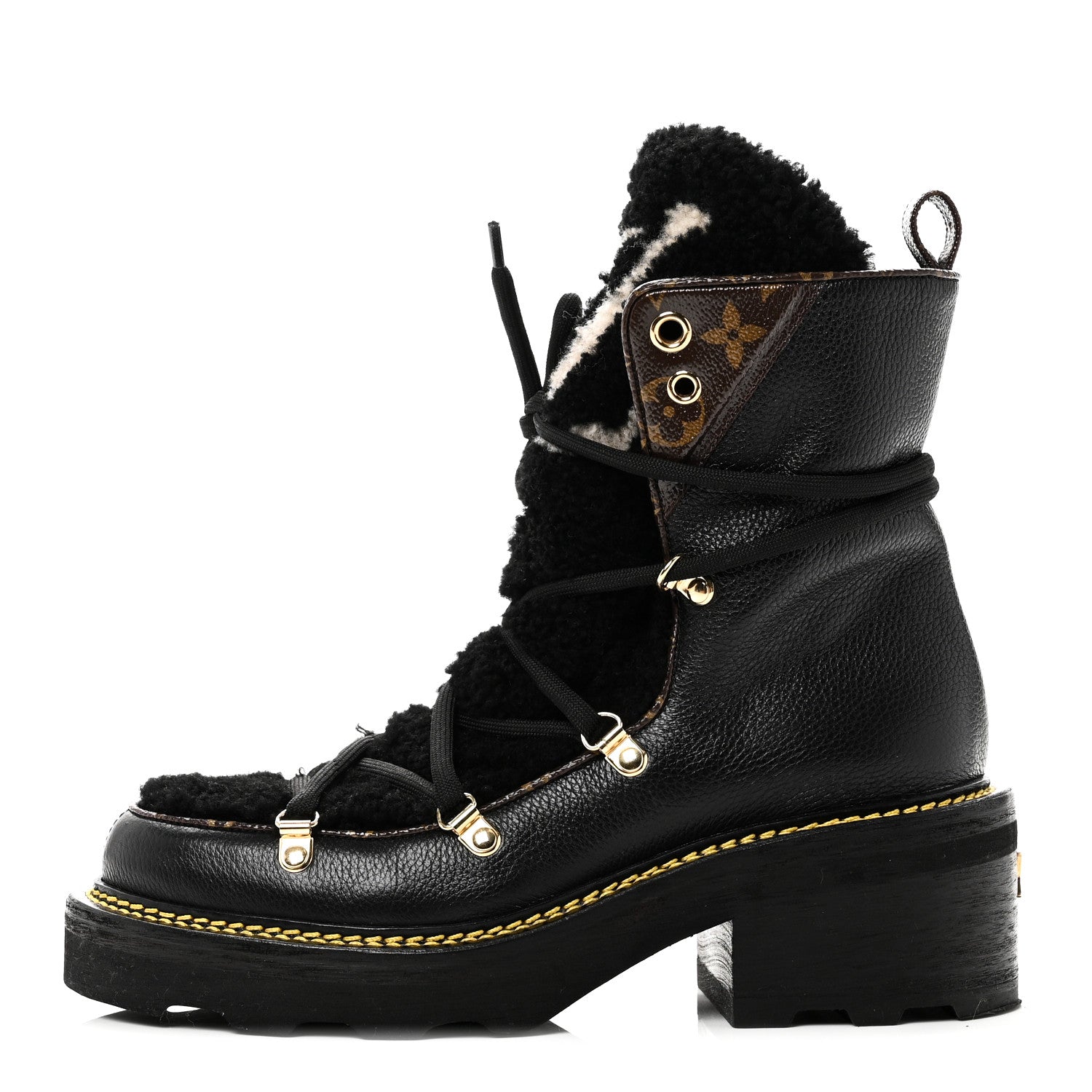 Grained Calfskin Shearling LV Beaubourg Ankle Boots 37.5 Black