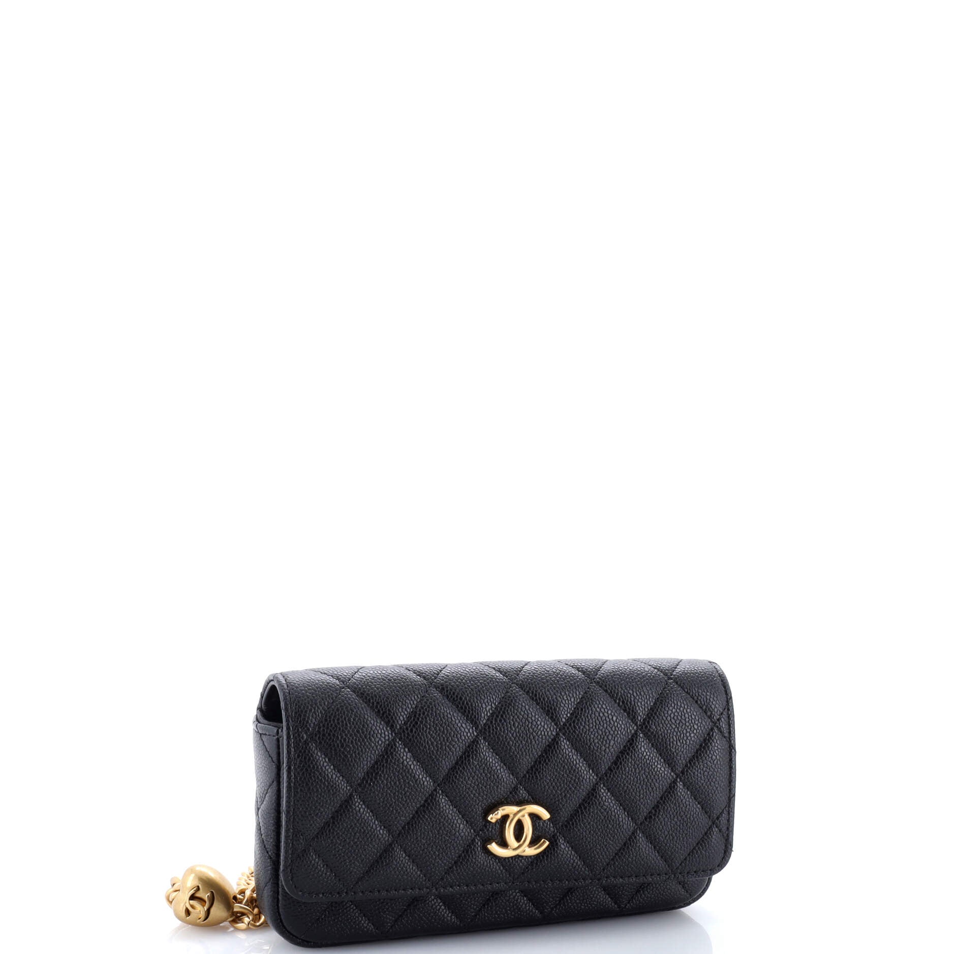 Sweetheart Adjustable Phone Holder with Chain Quilted Caviar
