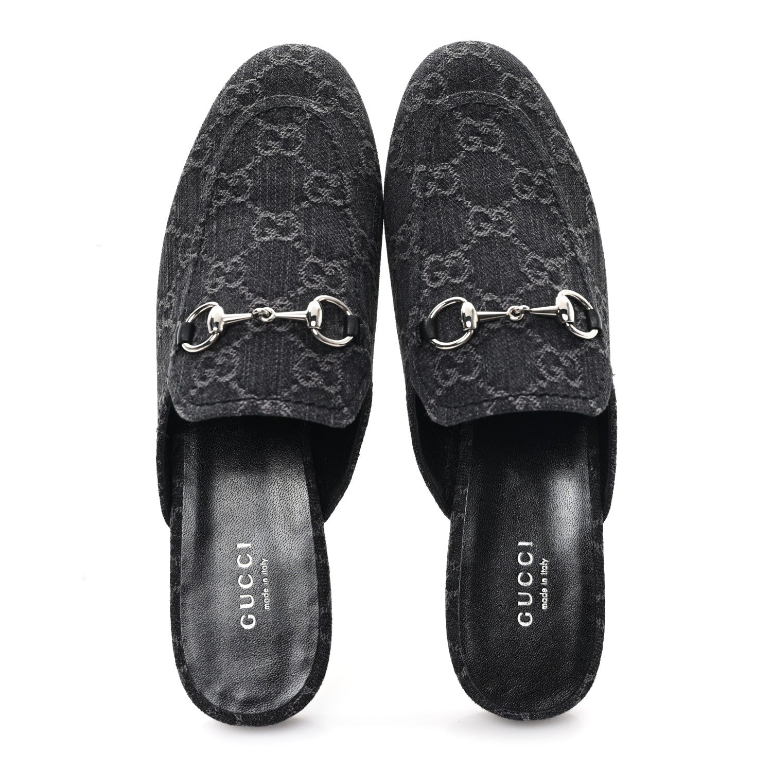 New Denim GG Malaga Kid Womens Princetown Slippers 37.5 Grey Black