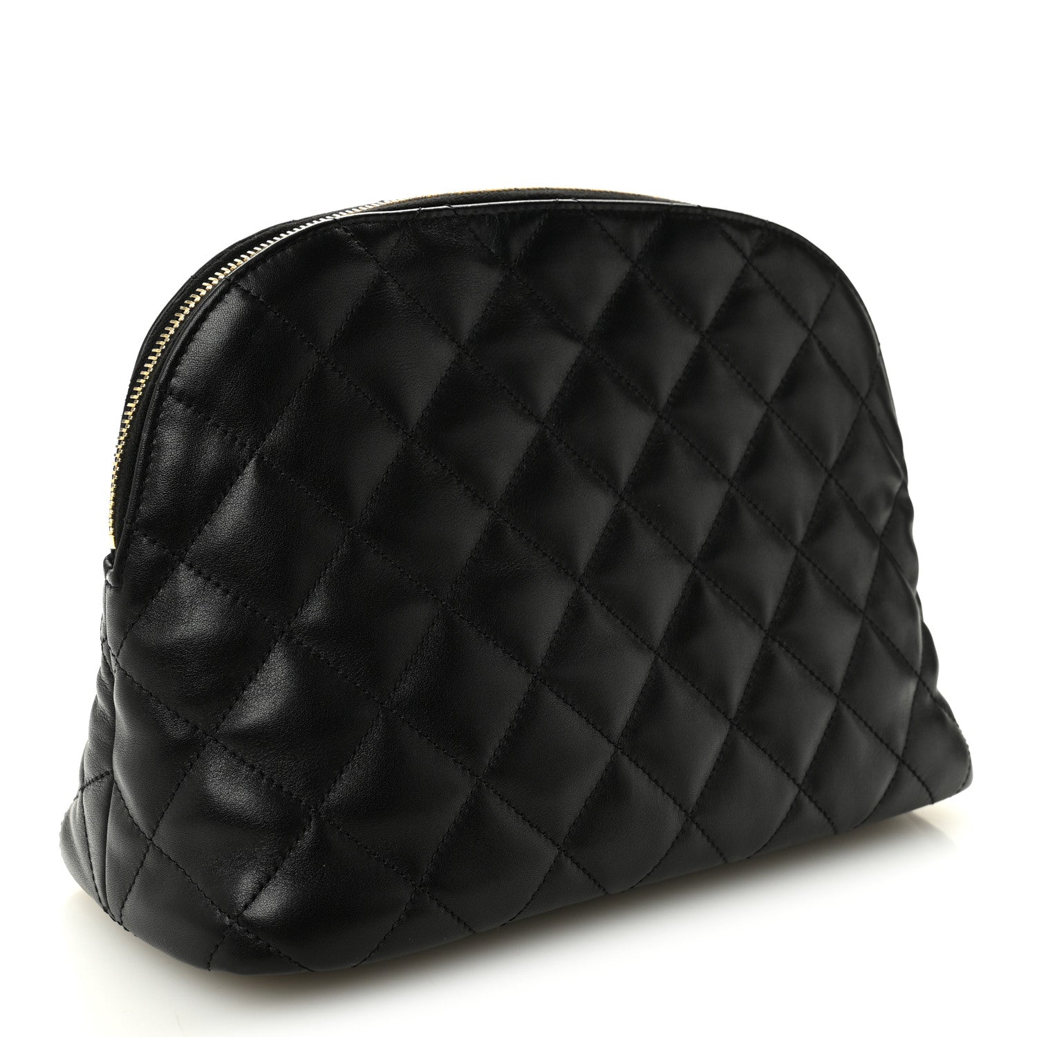 Calfskin Quilted Embroidered Cassandre Large Cosmetic Pouch Black