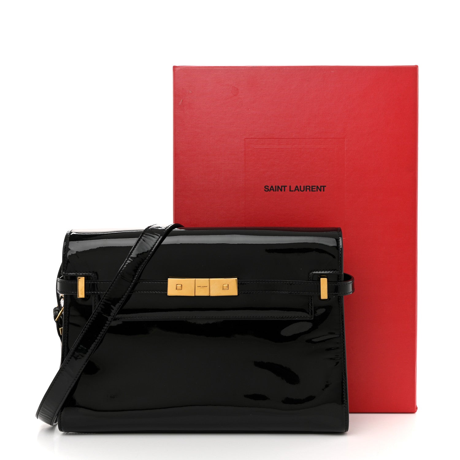 Patent Calfskin Manhattan Shoulder Bag Black