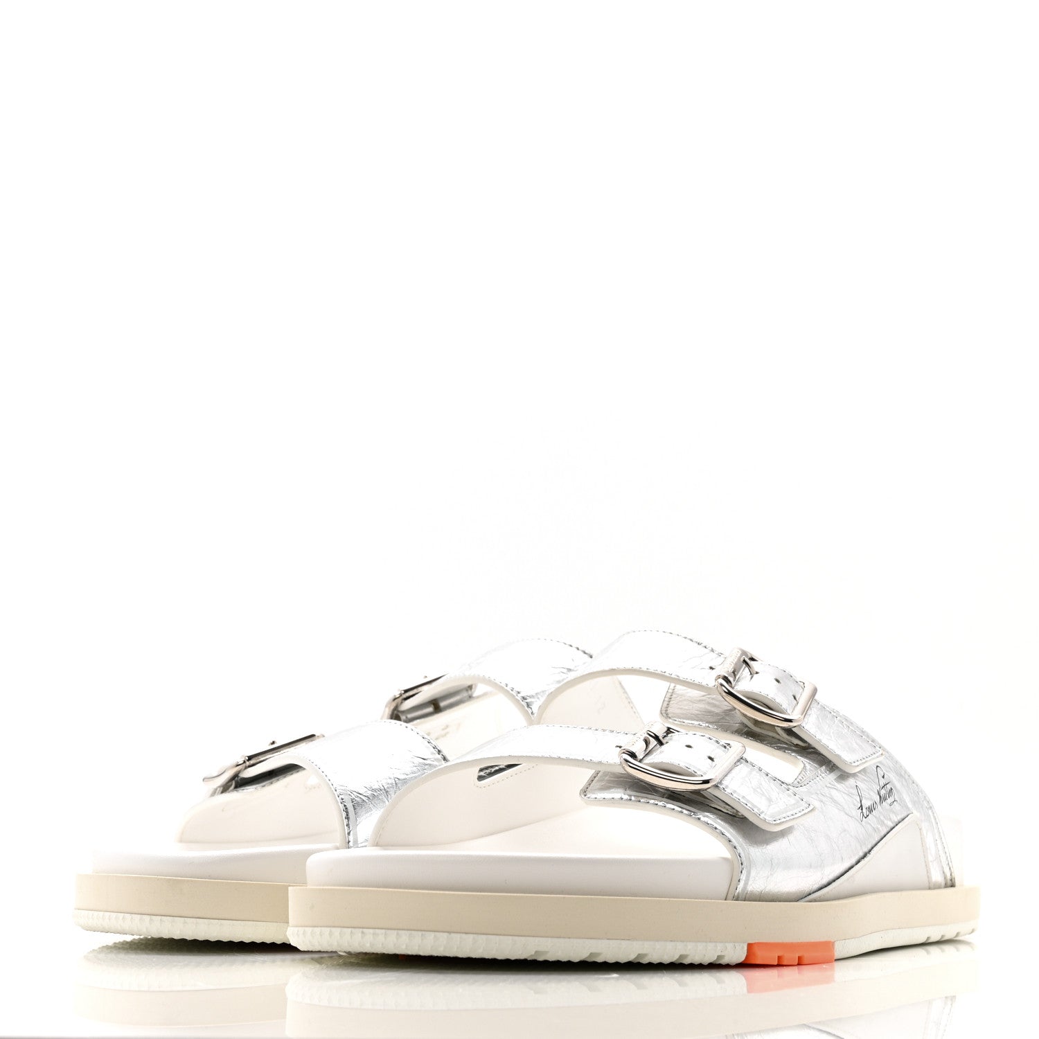 Metallic Mix Materials Mens LV Script Trainer Mules 12 Silver Multicolor