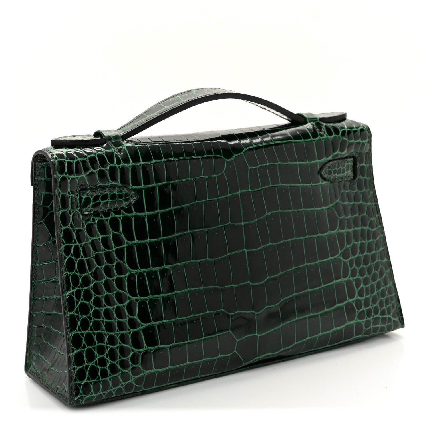 Shiny Porosus Crocodile Kelly Pochette Vert Cypress