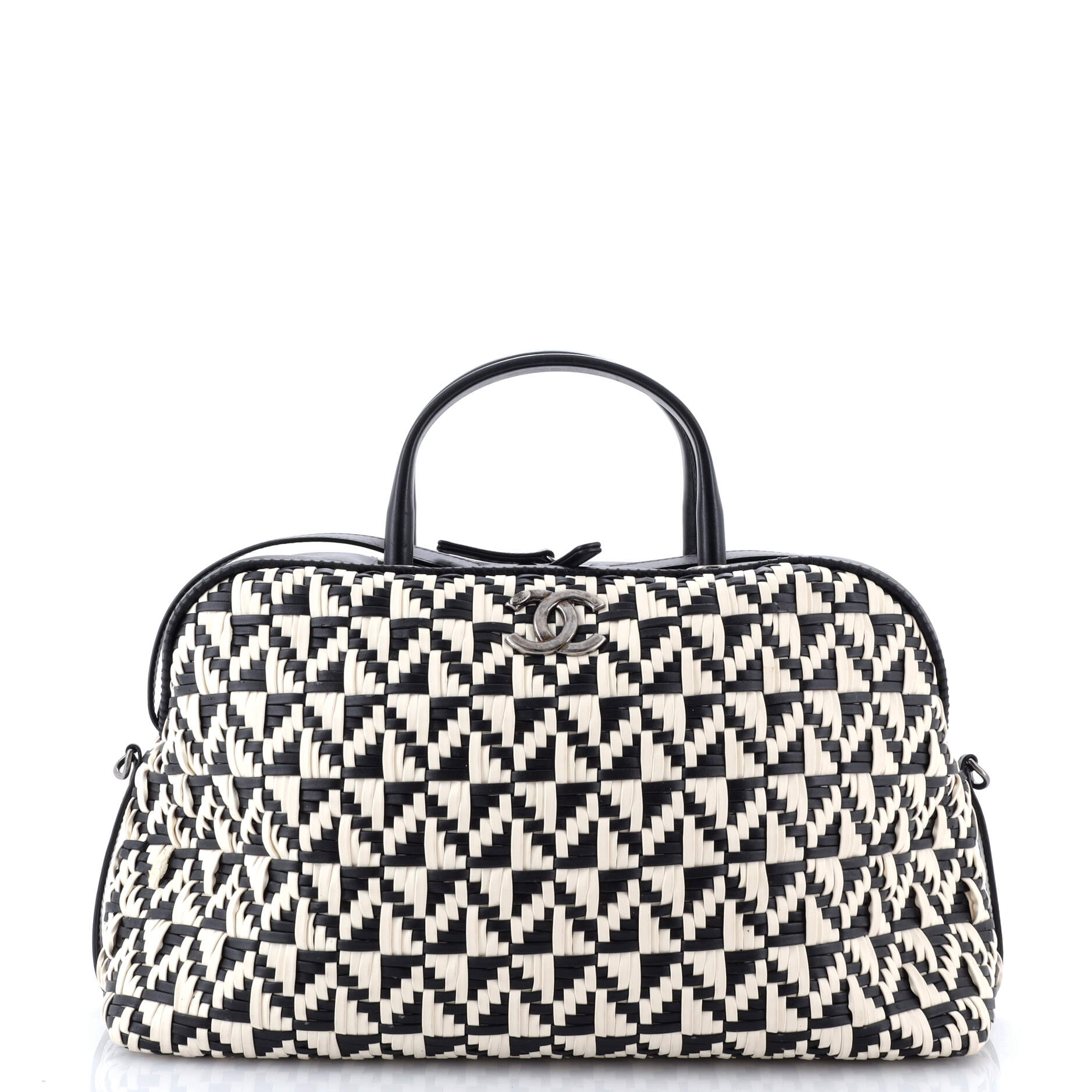 Convertible Chain Bowler Bag Woven Calfskin Large