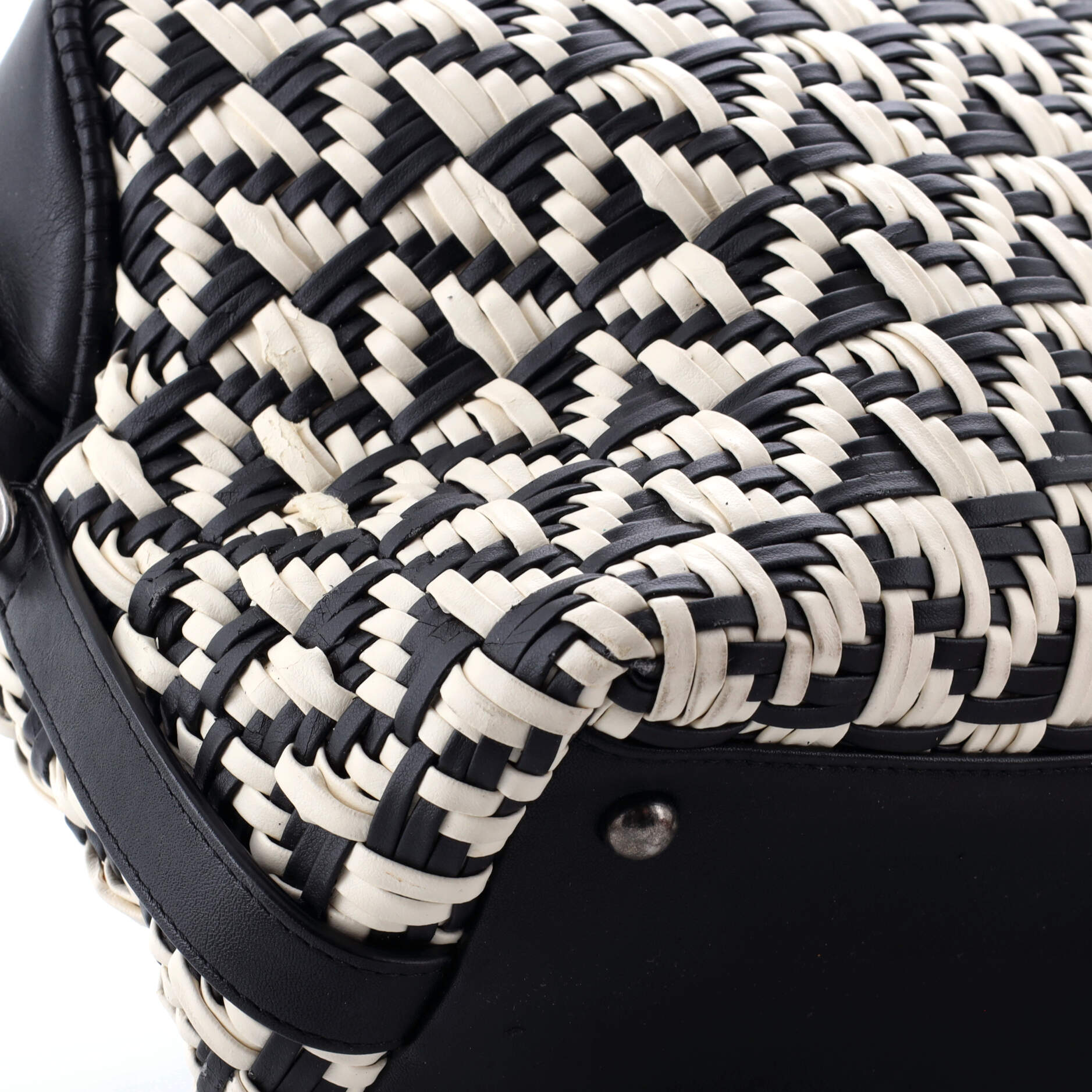 Convertible Chain Bowler Bag Woven Calfskin Large