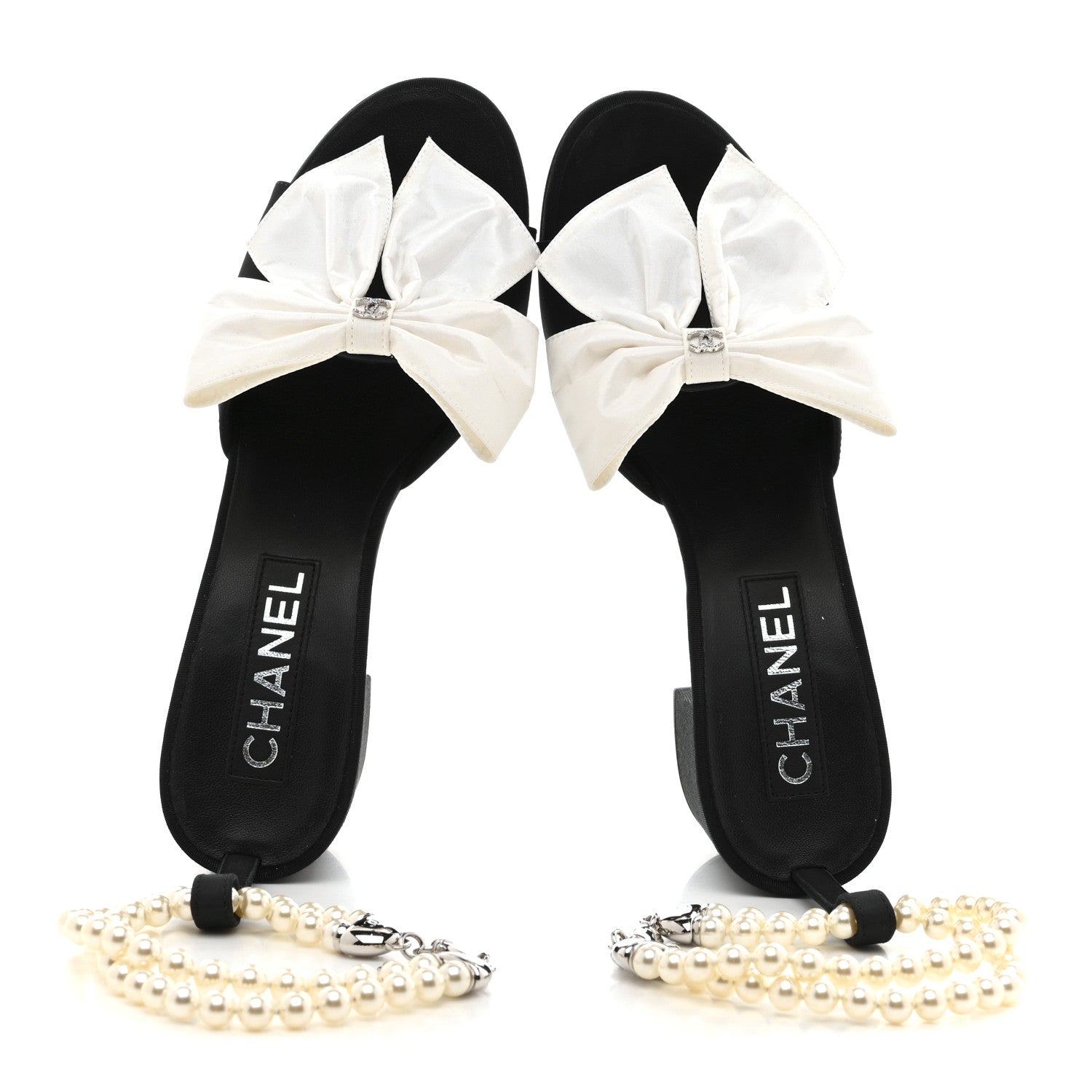 Silk Pearl Ankle Strap Sandals 37 Black White