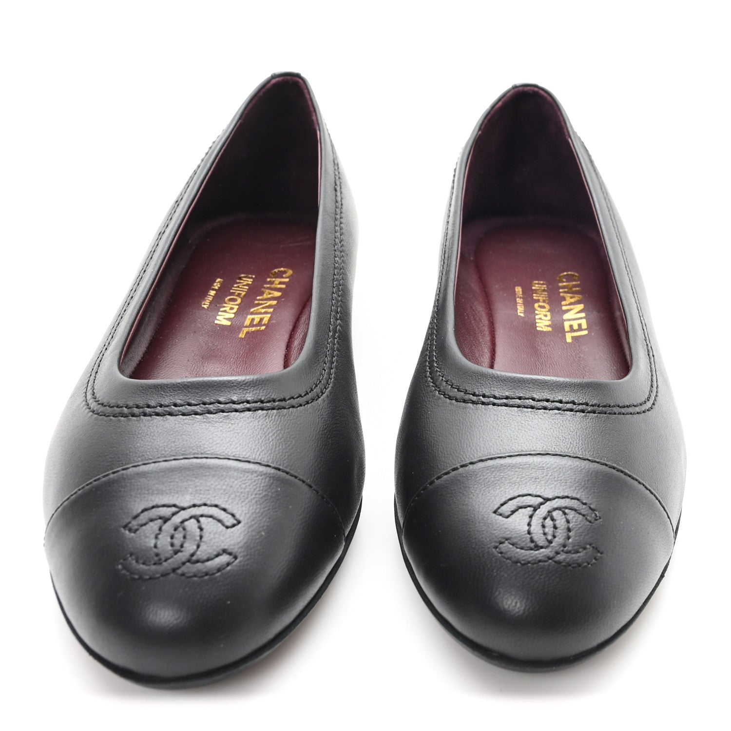 Lambskin Cap Toe CC Uniform Ballerina Flats 37.5 Black
