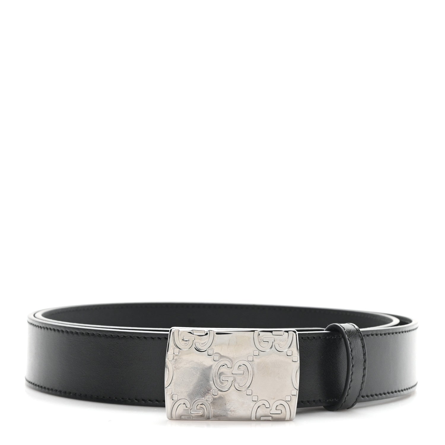 Plutone Calfskin Plaque GG 30mm Belt 100 40 Black