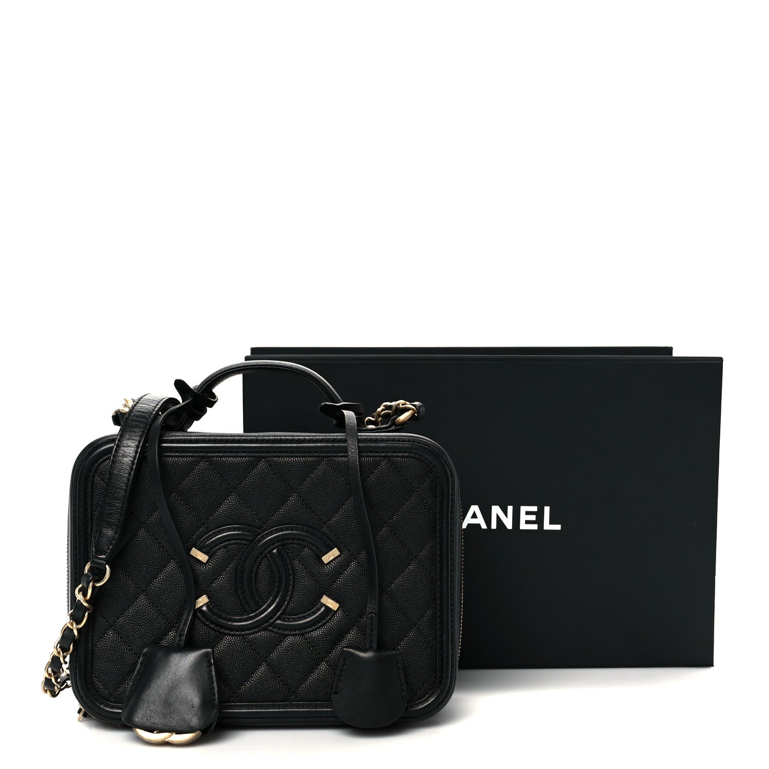 Caviar Quilted Medium CC Filigree Vanity Case Black