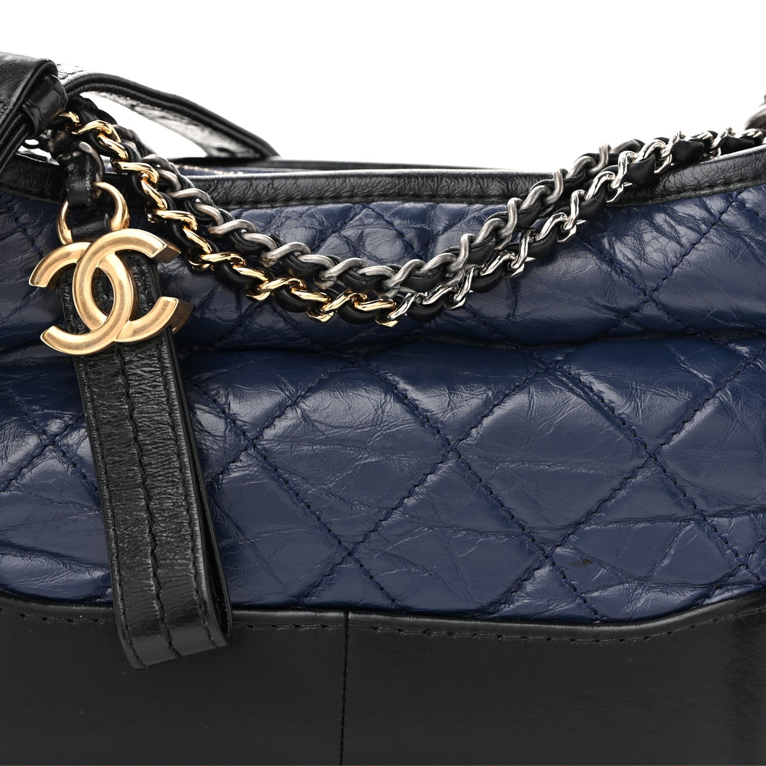 Aged Calfskin Quilted Small Gabrielle Hobo Navy Black