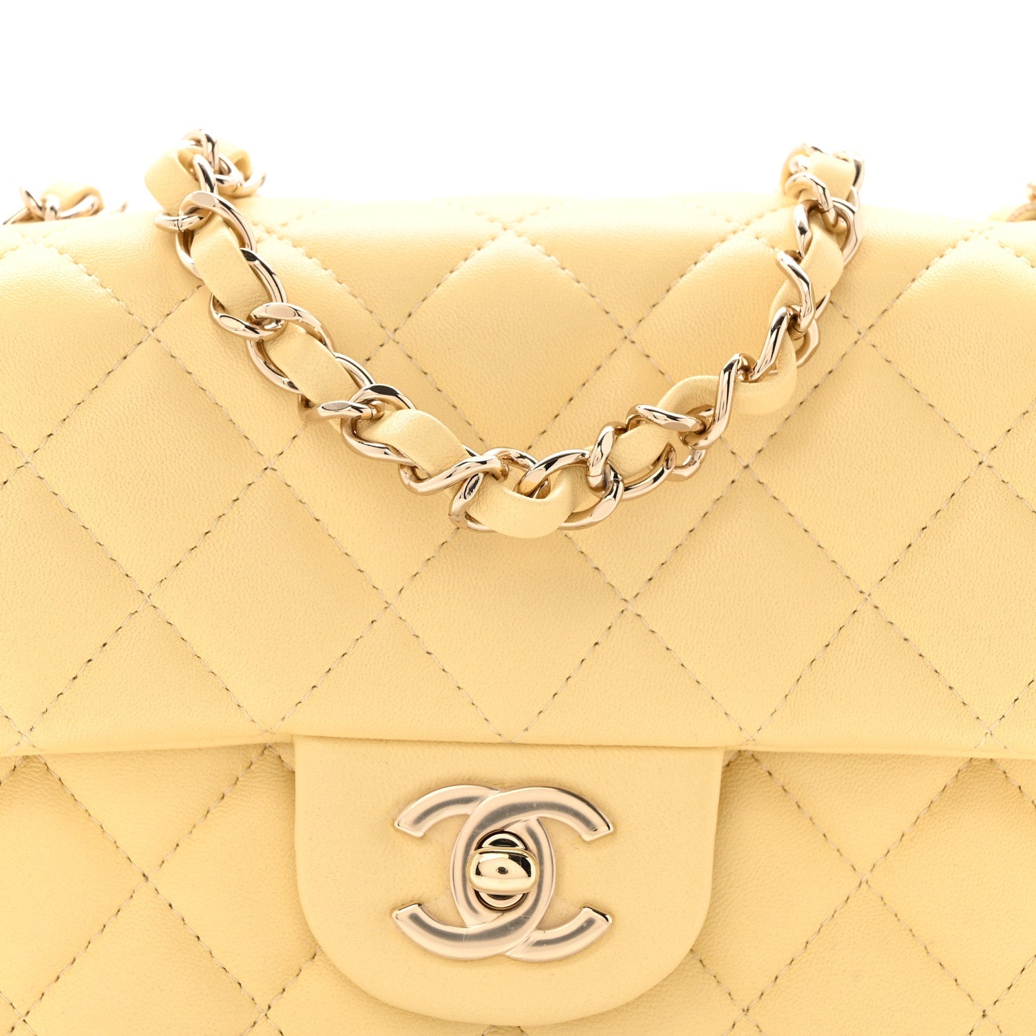 Lambskin Quilted Mini Rectangular Flap Yellow