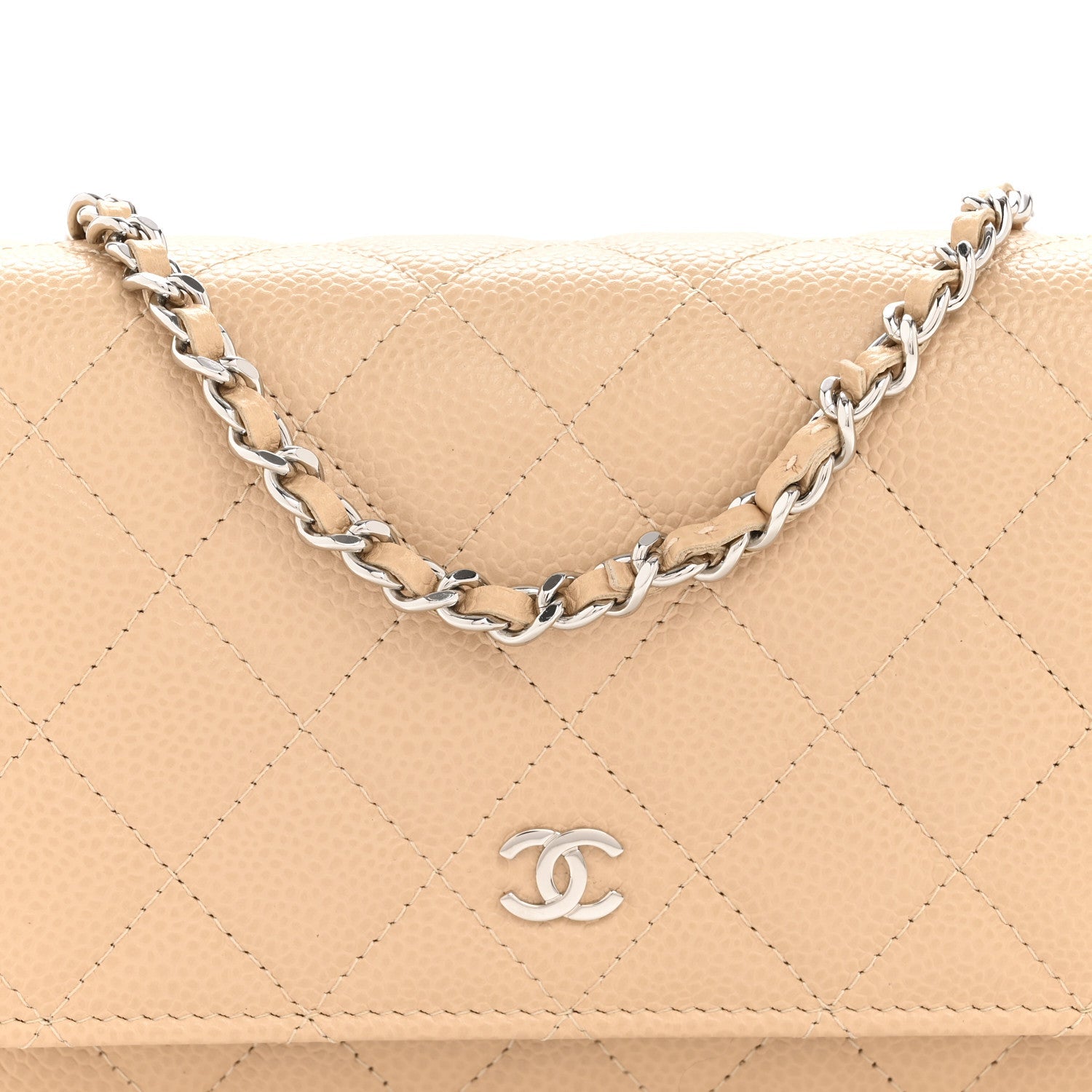 Caviar Quilted Wallet on Chain WOC Beige