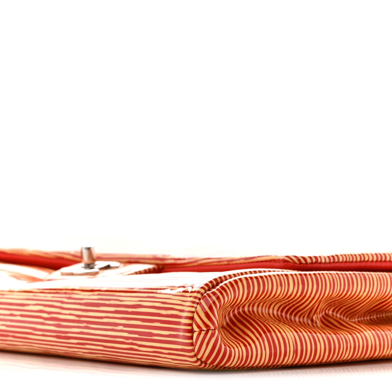 Patent Calfskin Striped Clutch With Chain Flap Red