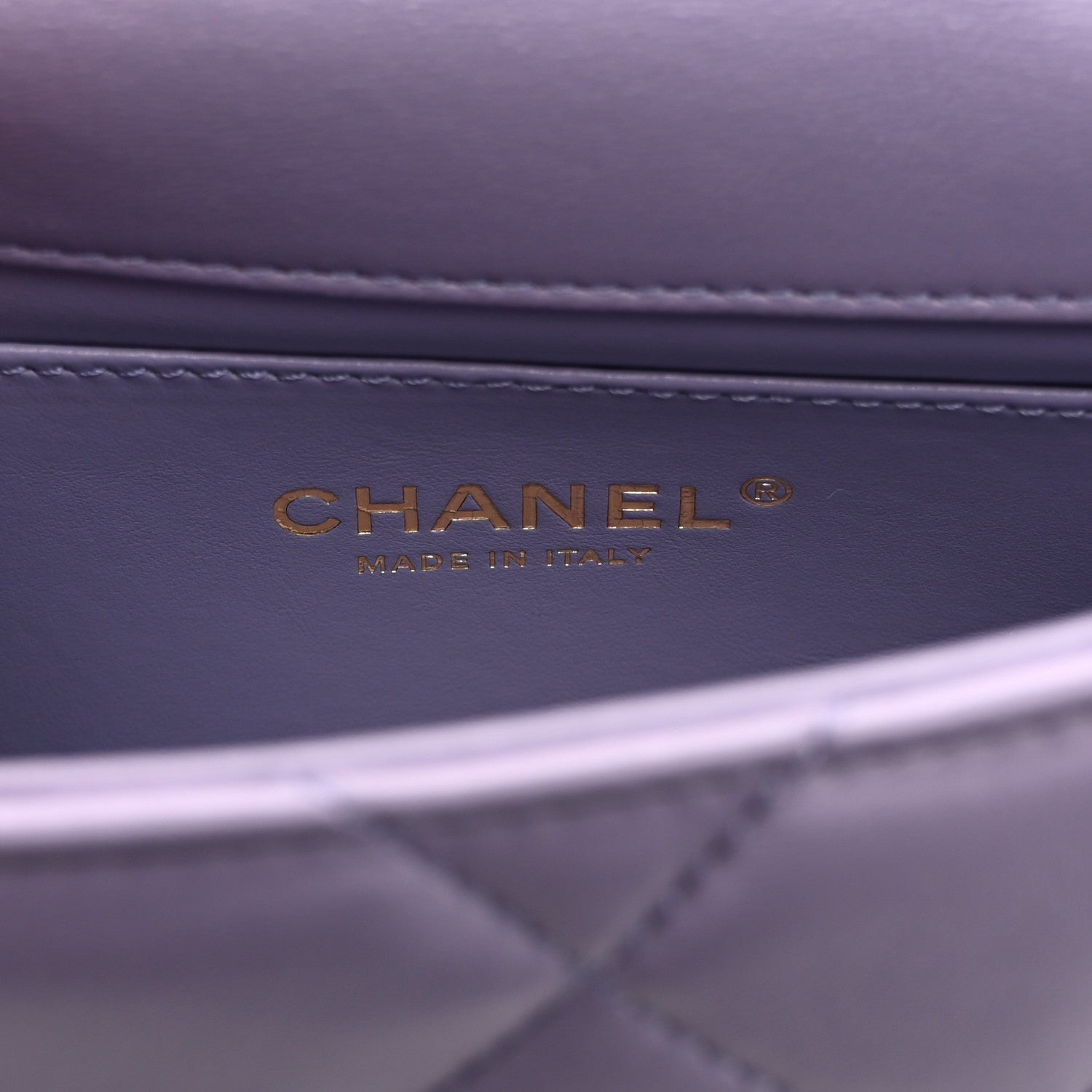 Shiny Lambskin Quilted Mini Pearl Logo Flap Light Purple
