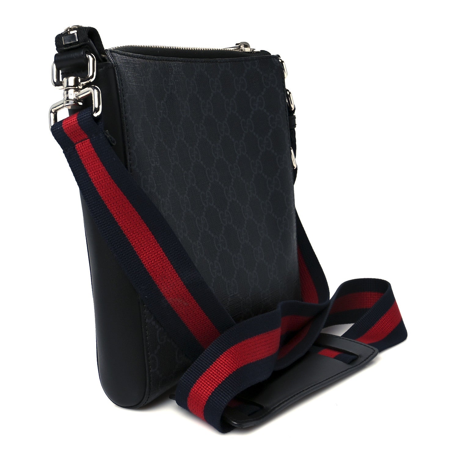 GG Supreme Monogram Web Small Flat Messenger Bag Black Grey
