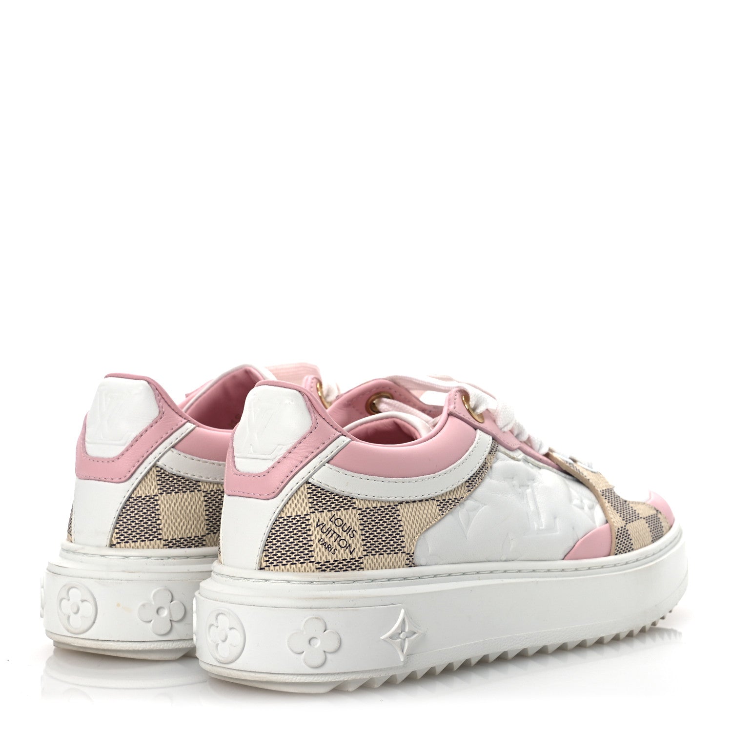 Monogram Embossed Calfskin Damier Azur Time Out Sneakers 36 Rose Clair Pink
