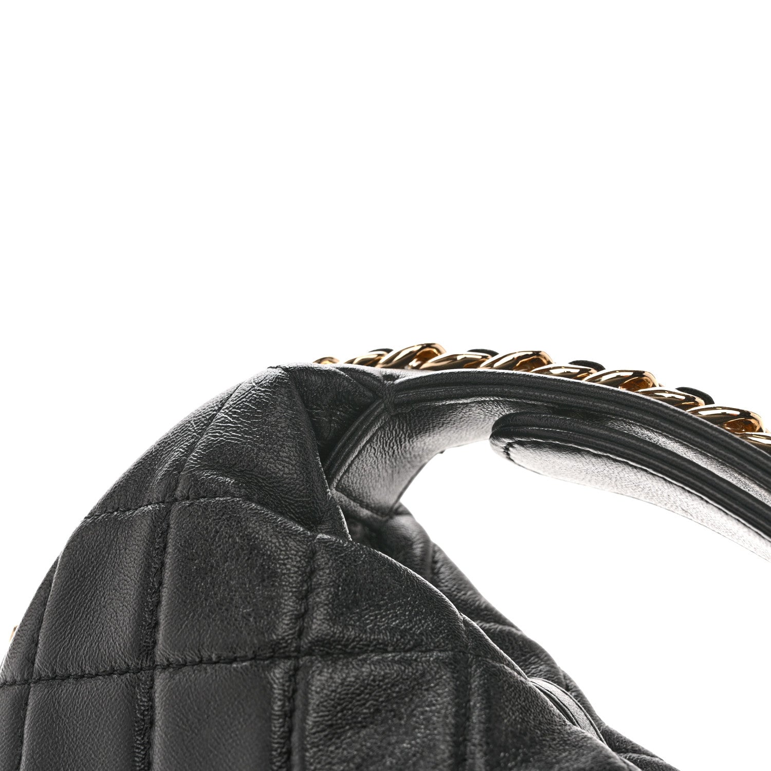 Lambskin Quilted Chain Around Pouch Hobo Black
