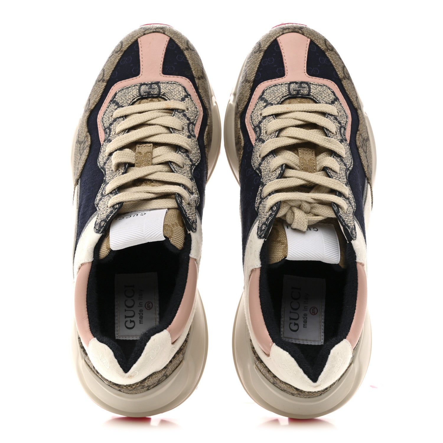 GG Supreme Monogram Mix Monogram Womens Rhyton Sneakers 37.5 London Blue Beige Pale Pink