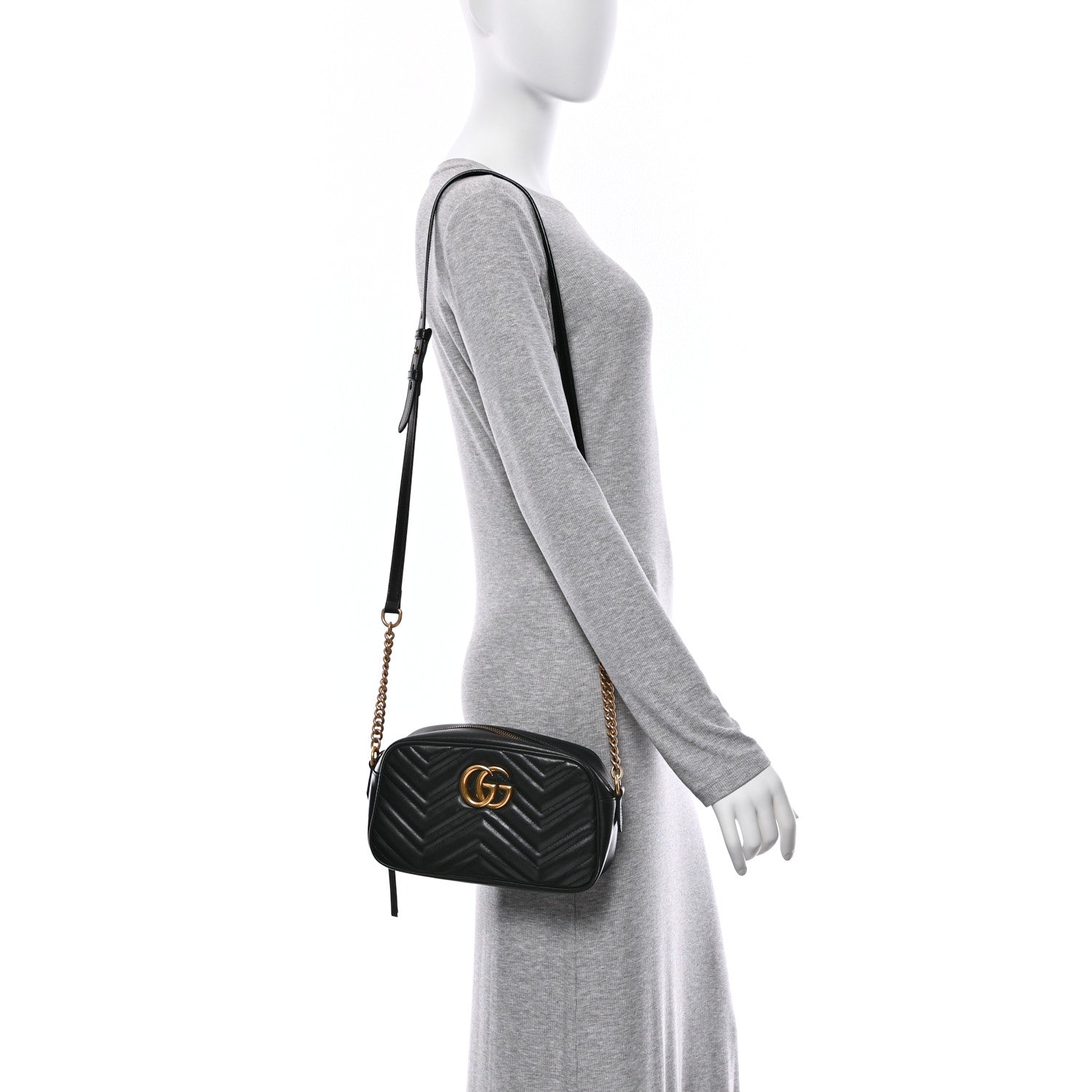 Calfskin Matelasse Small GG Marmont Chain Shoulder Bag Black