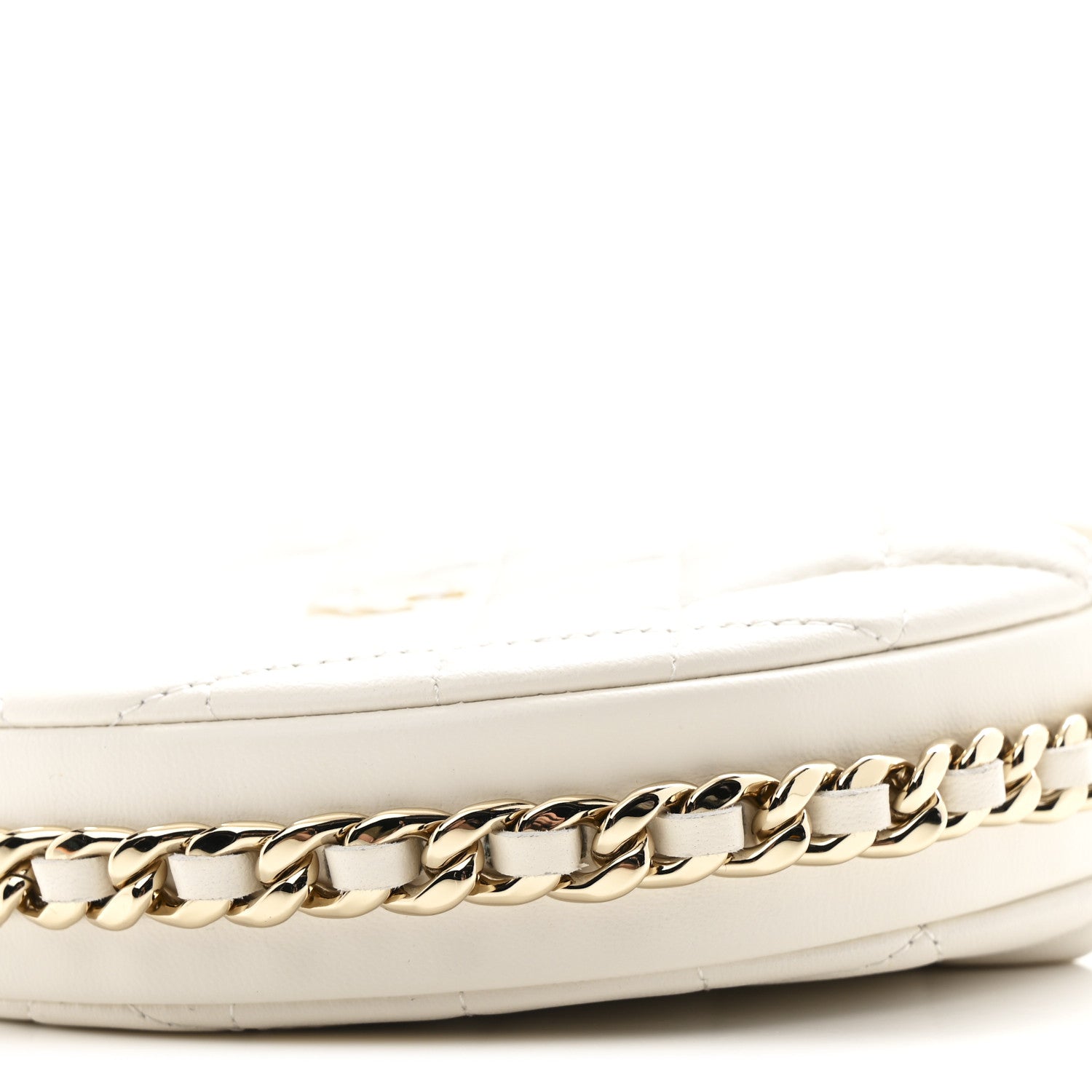 Lambskin Quilted Chain Around Pouch Hobo White