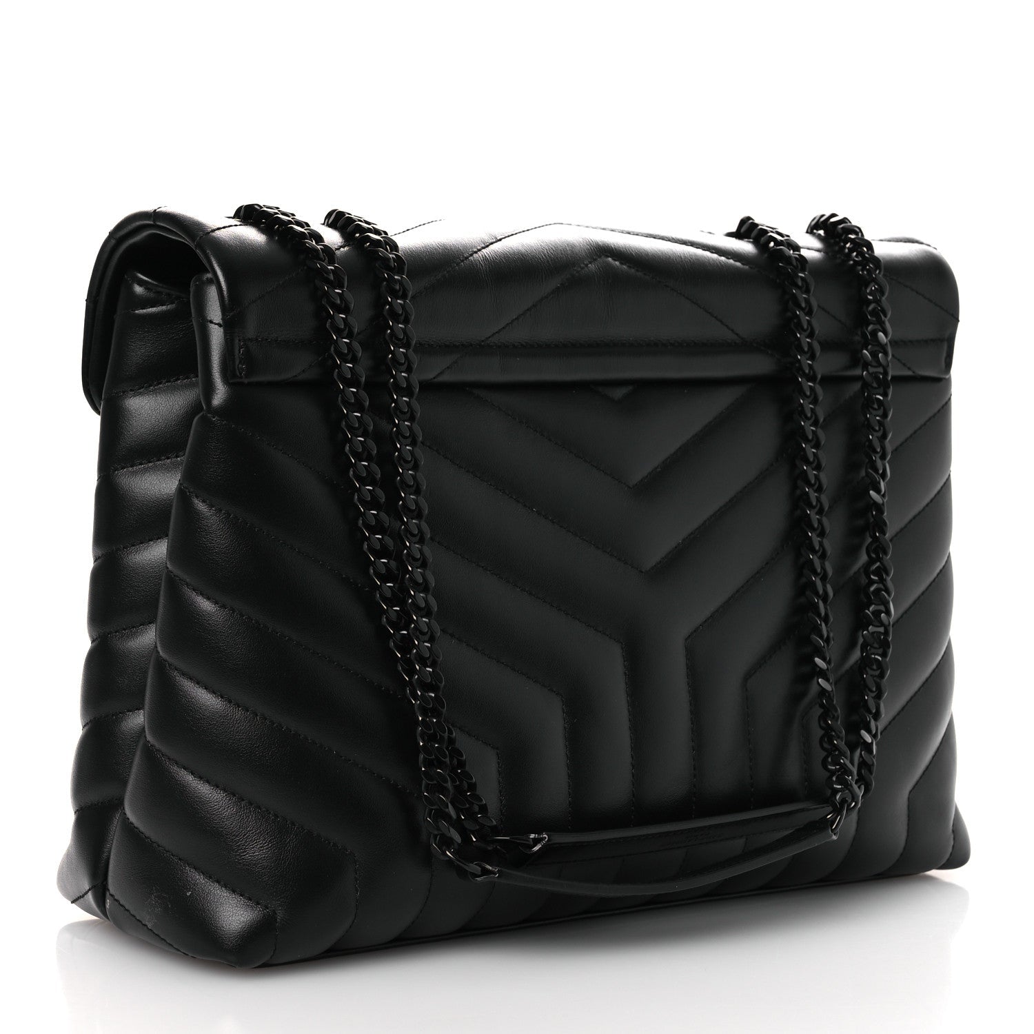 Calfskin Y Quilted Monogram Monochrome Medium Loulou Chain Satchel Black