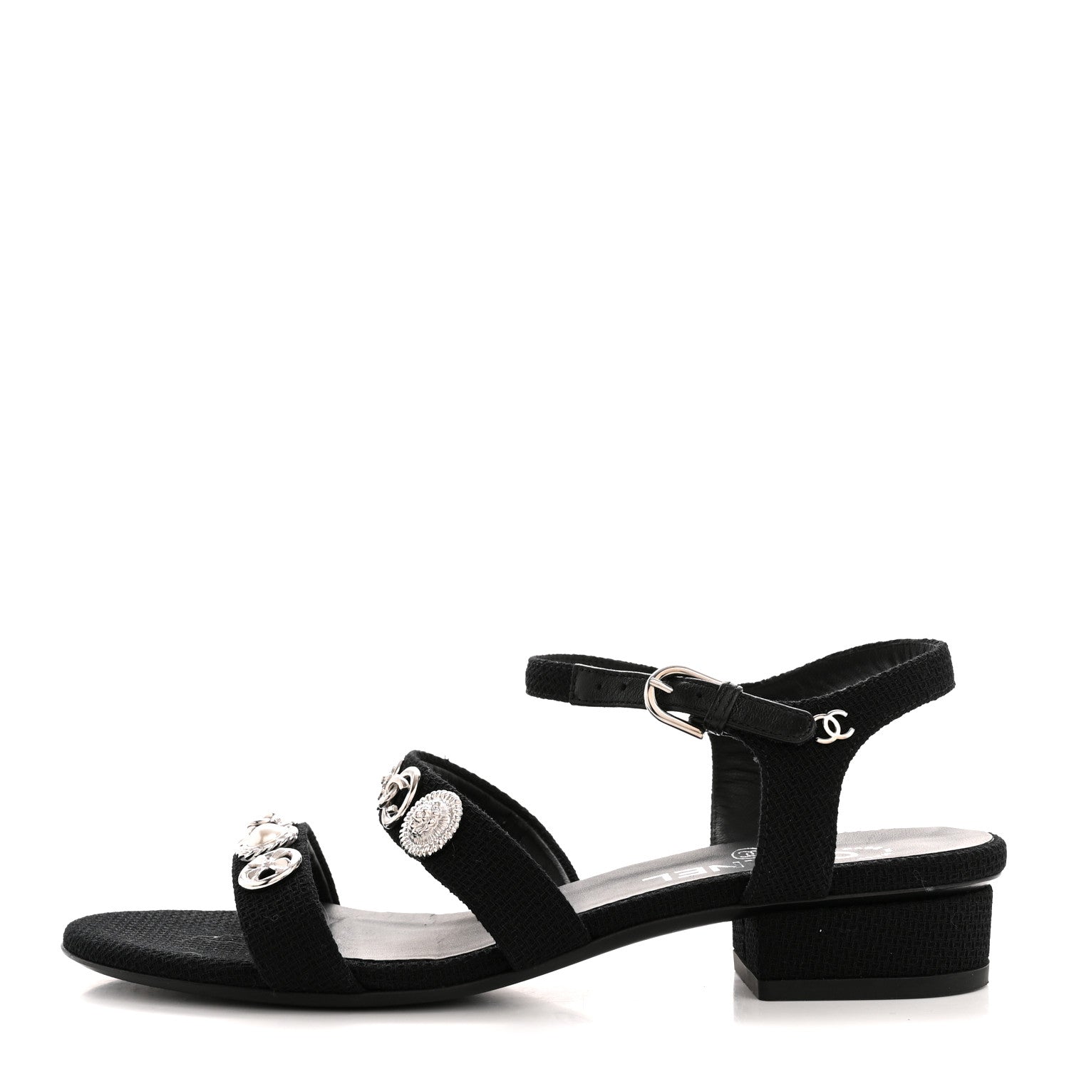 Tweed Medallion Sandals 38 Black
