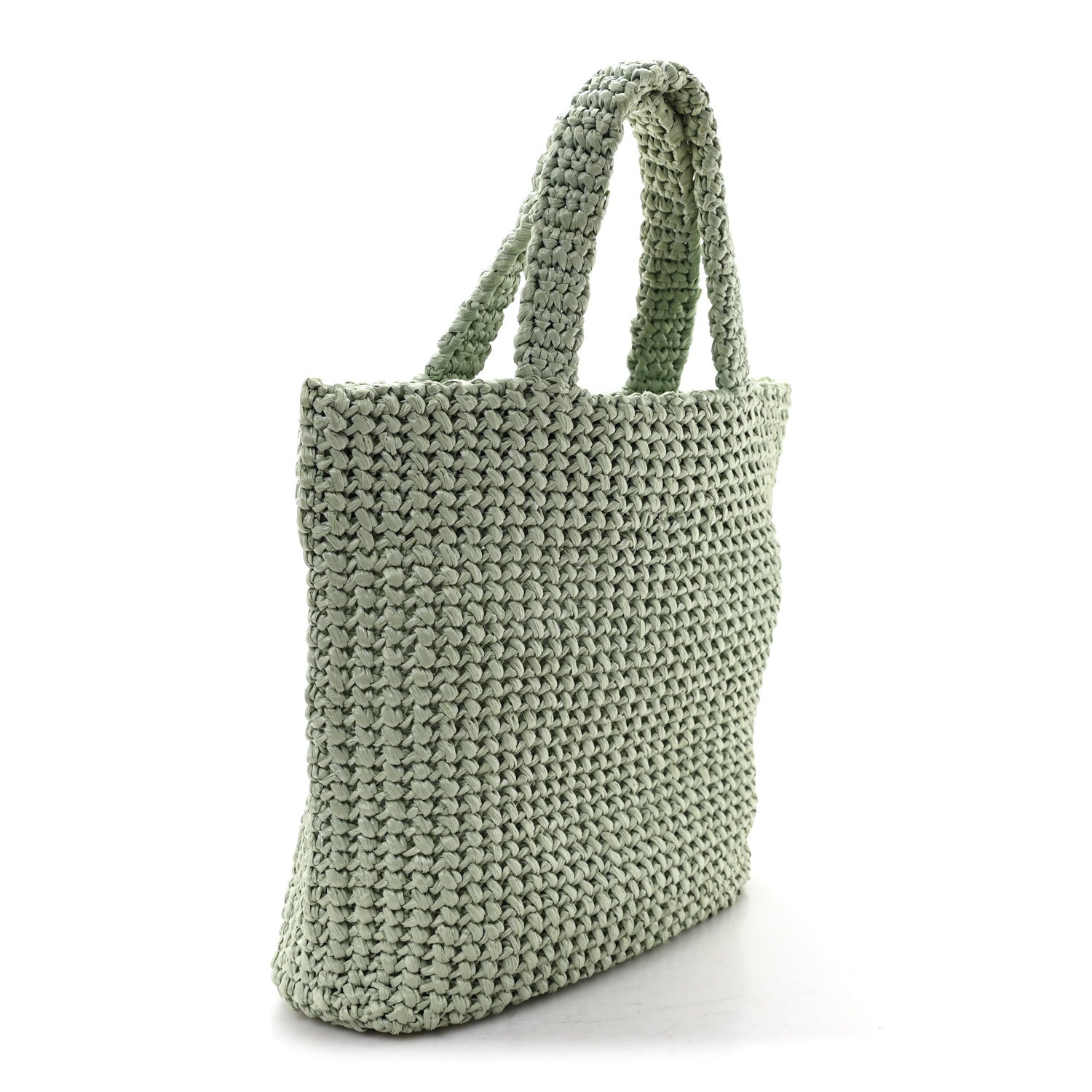 Yarn Raffia Effect Crochet Small Logo Tote Acqua